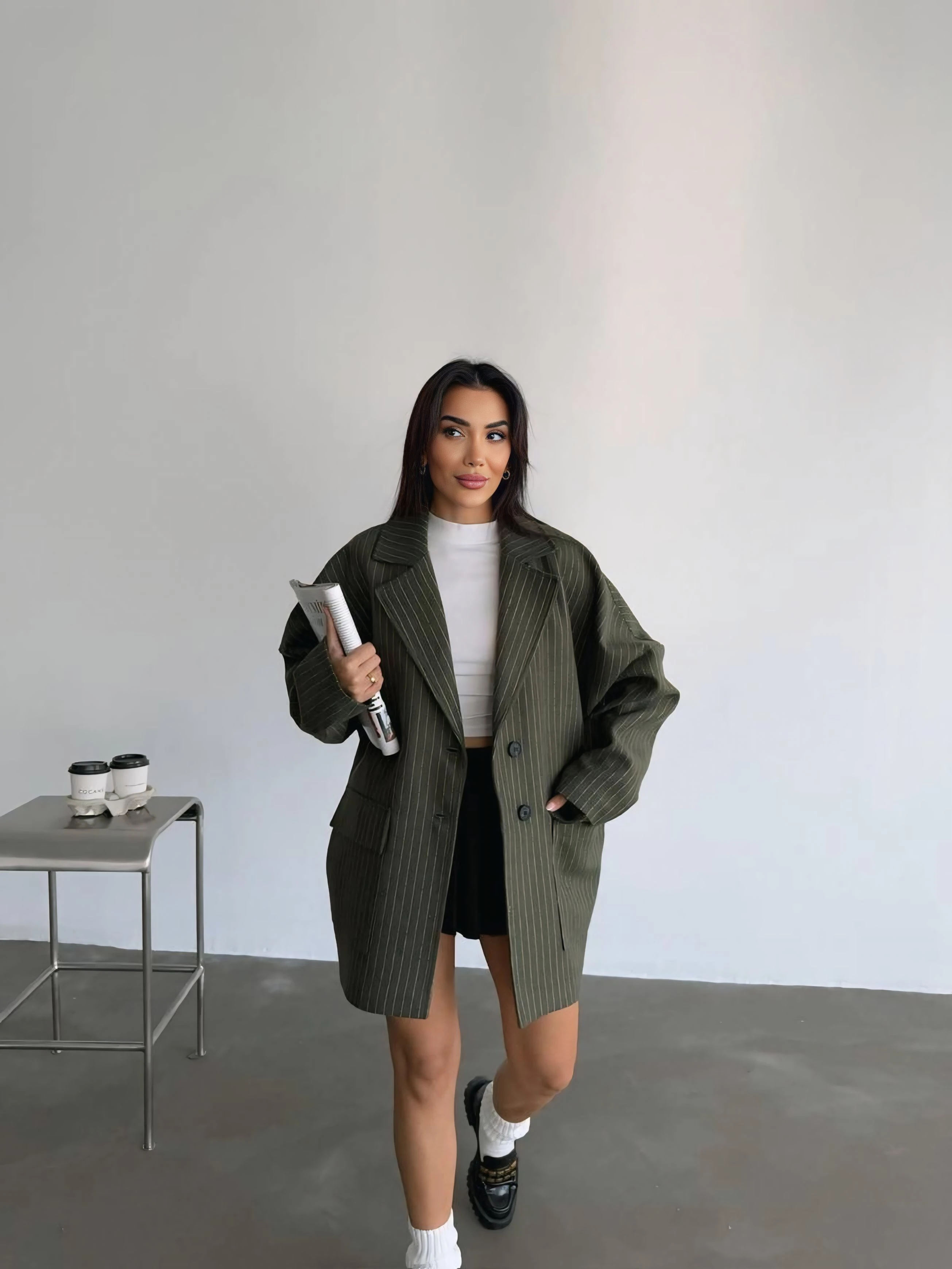 Oversize kaşe ceket - Haki