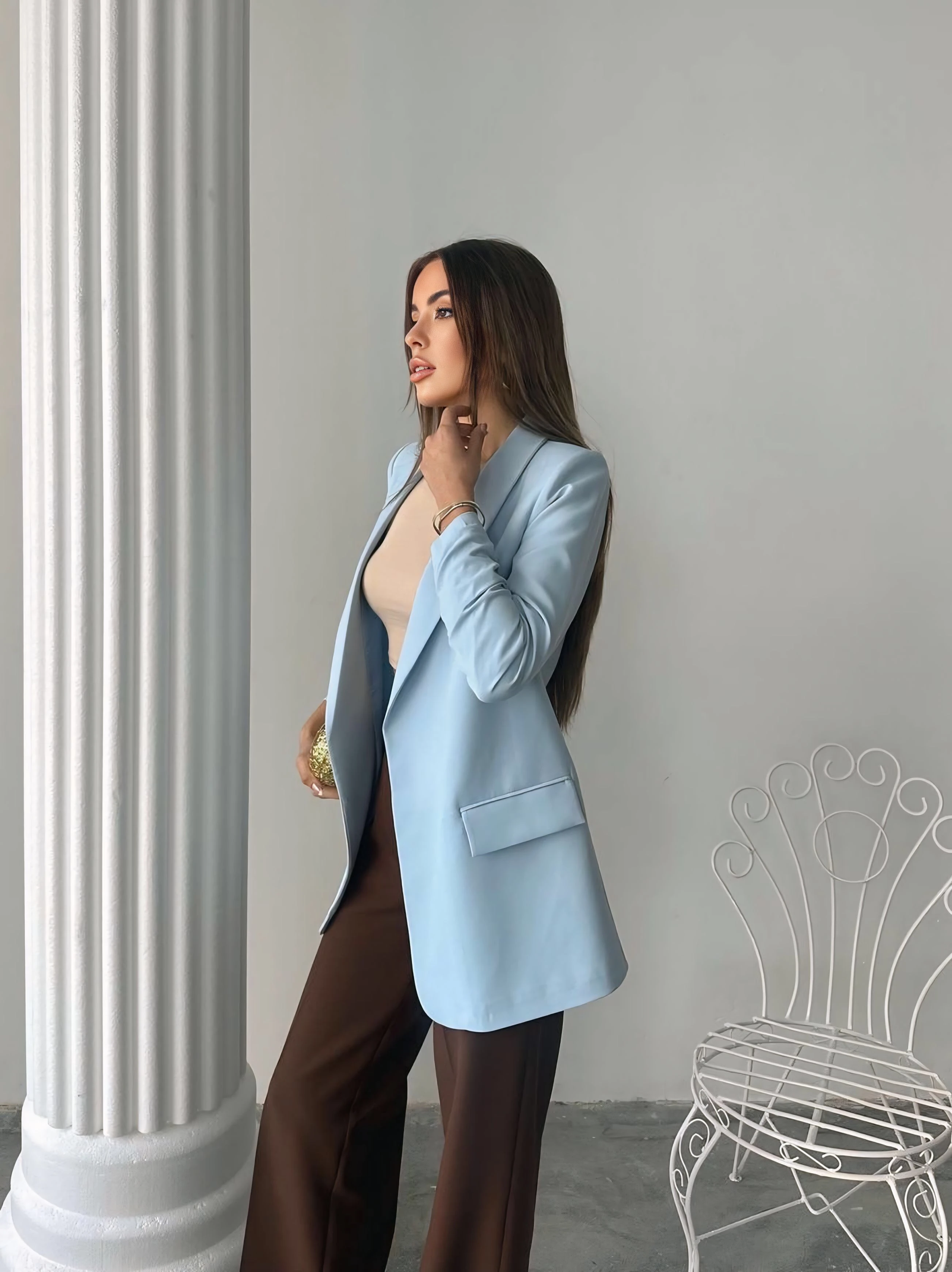 Kolu büzgülü blazer - Mavi