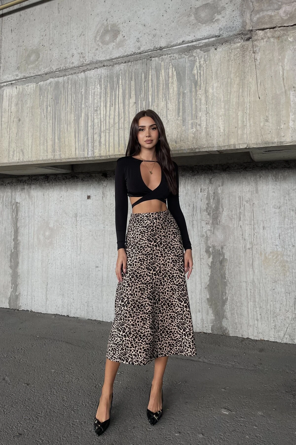 LEOPAR DESENLİ SÜET KLOŞ ETEK