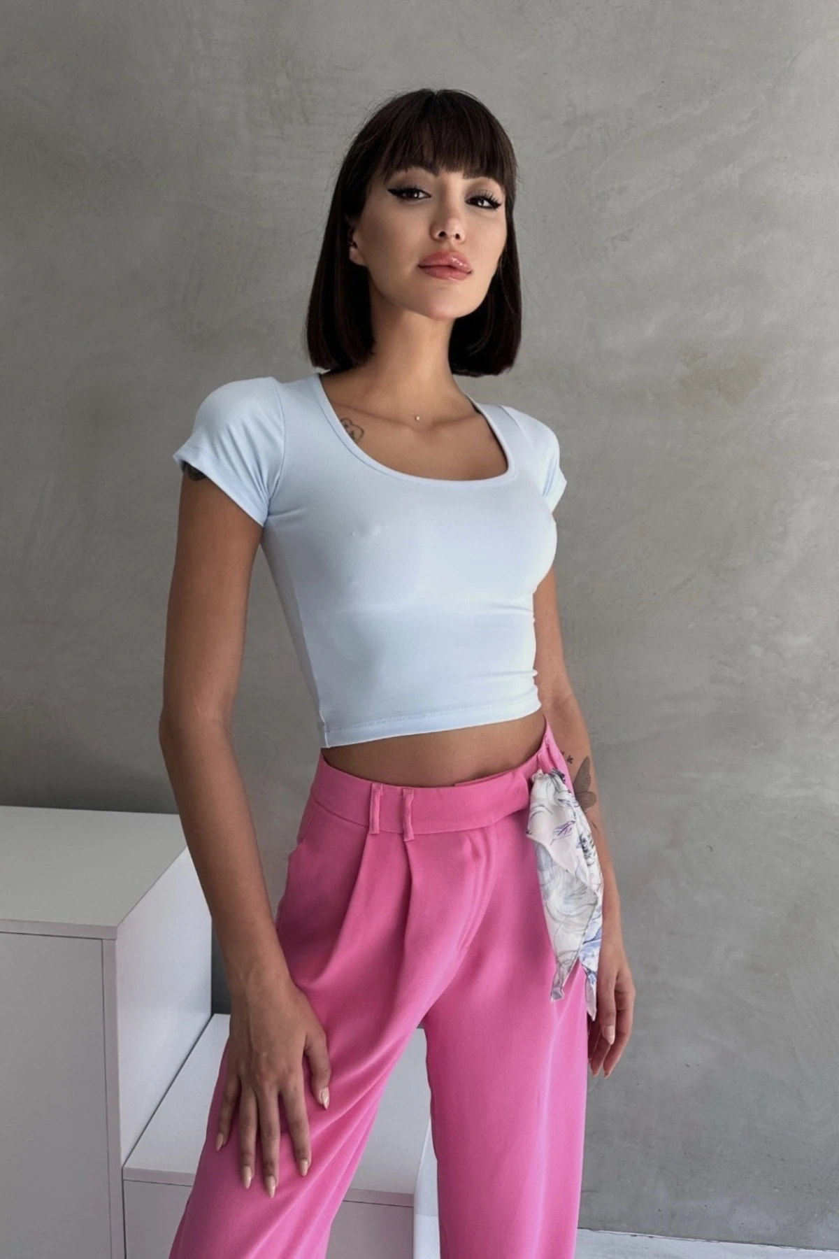 MODAL KUMAŞ OVAL YAKA YARIM KOL BODY