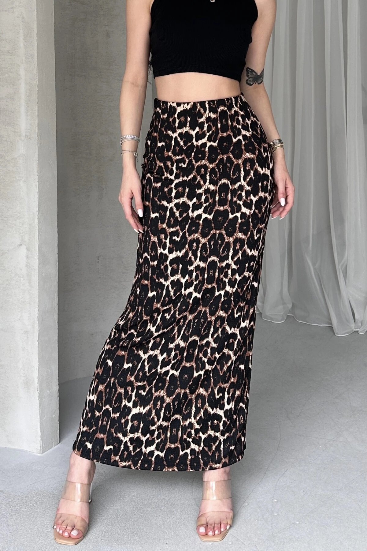 LEOPAR DESENLİ BÜRÜMCÜK KALEM ETEK