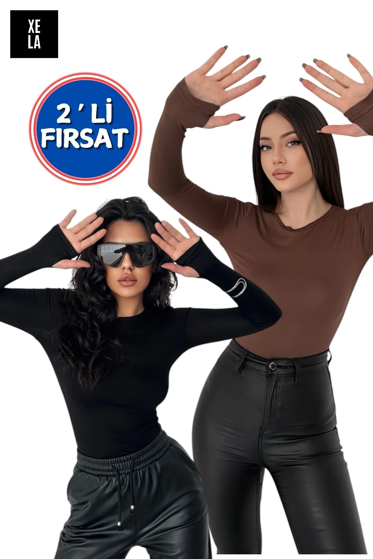 Kadın Viskon Parmak Detaylı Body - siyah - kahve