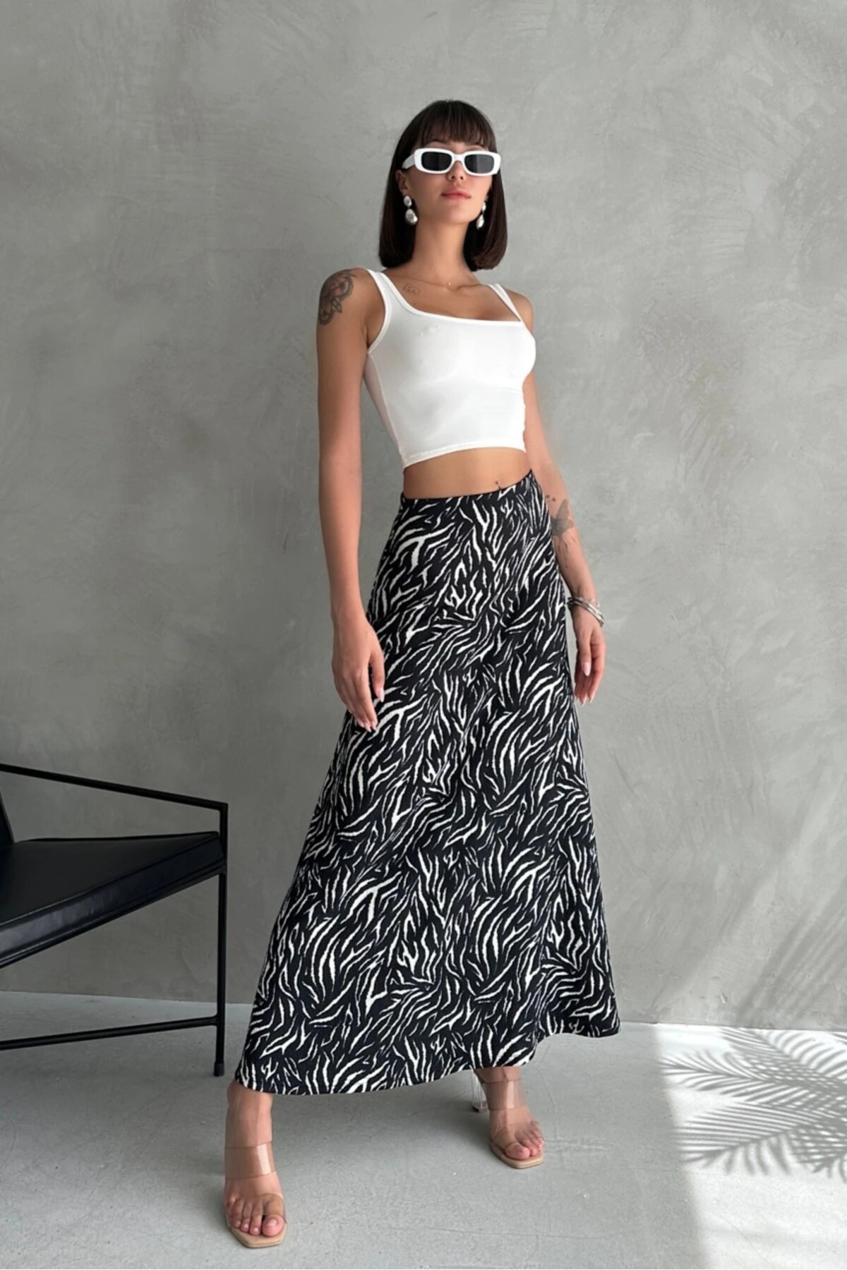 DESENLİ UZUN BÜRÜMCÜK KLOŞ ETEK - si̇yah