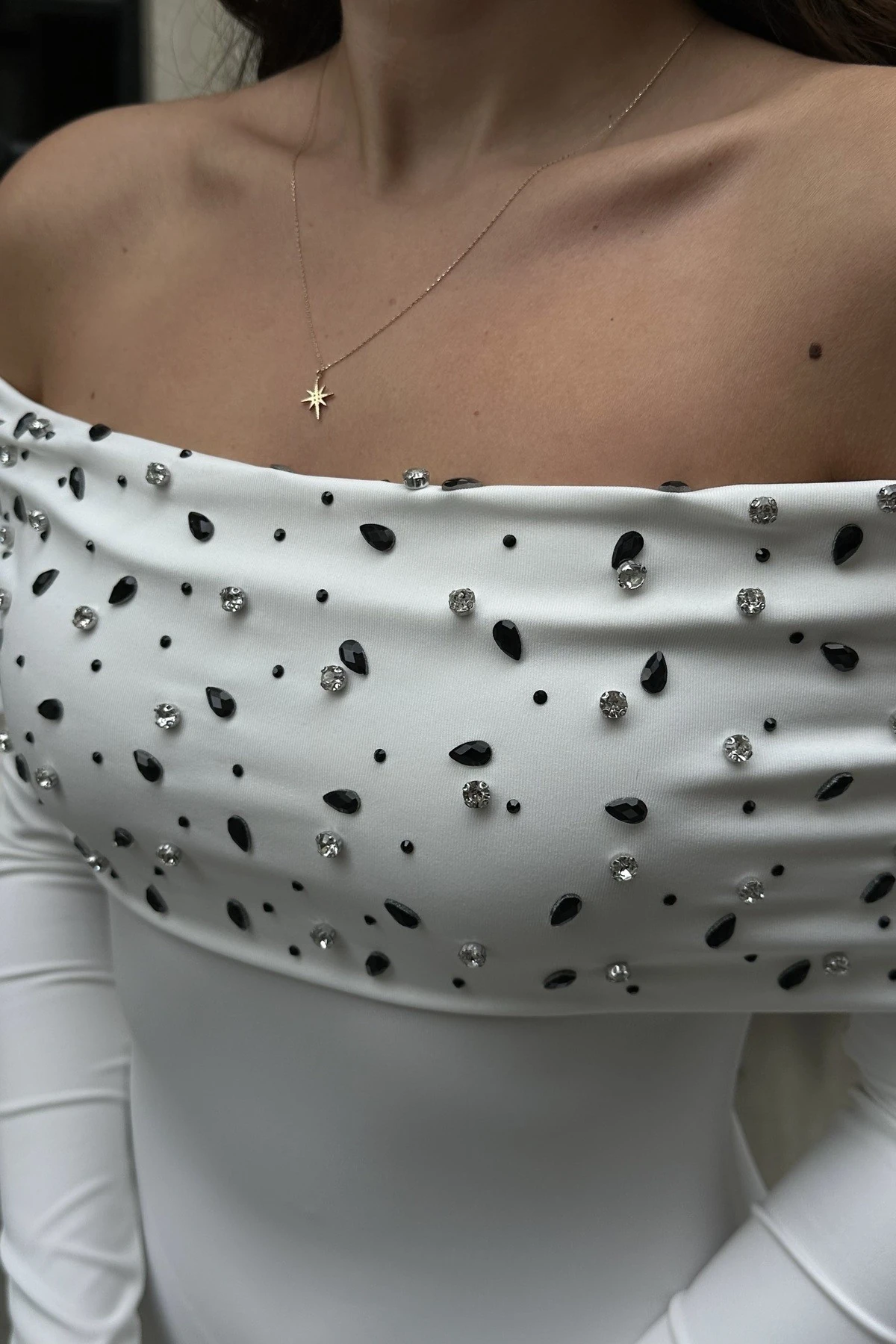 SCARLET UZUN KOL MADONNA TAŞLI DALGIÇ KUMAŞ ELBİSE