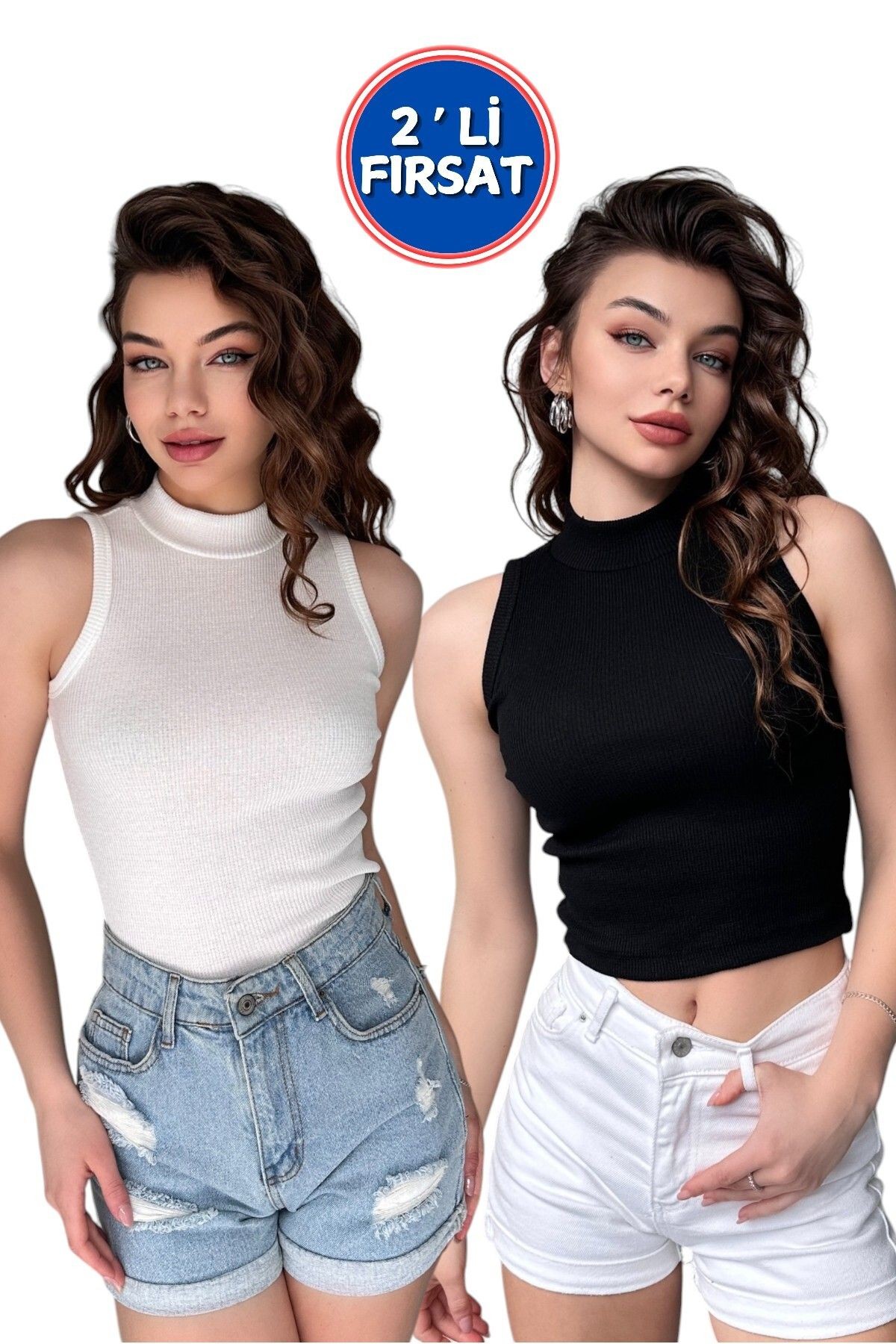2' li PAKET BALIKÇI YAKA KOLSUZ ÖRME KAŞKORSE BLUZ