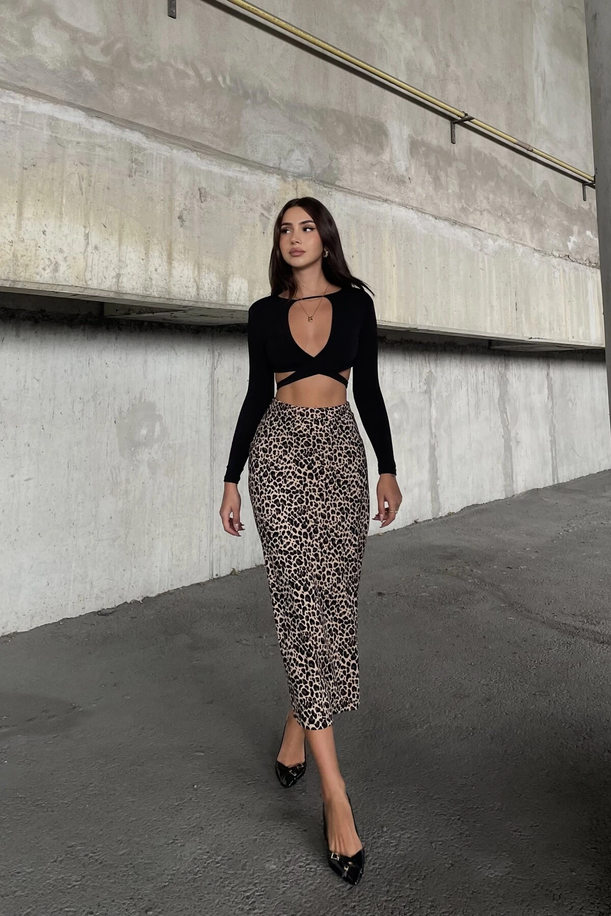 LEOPAR DESENLİ SÜET KLOŞ ETEK