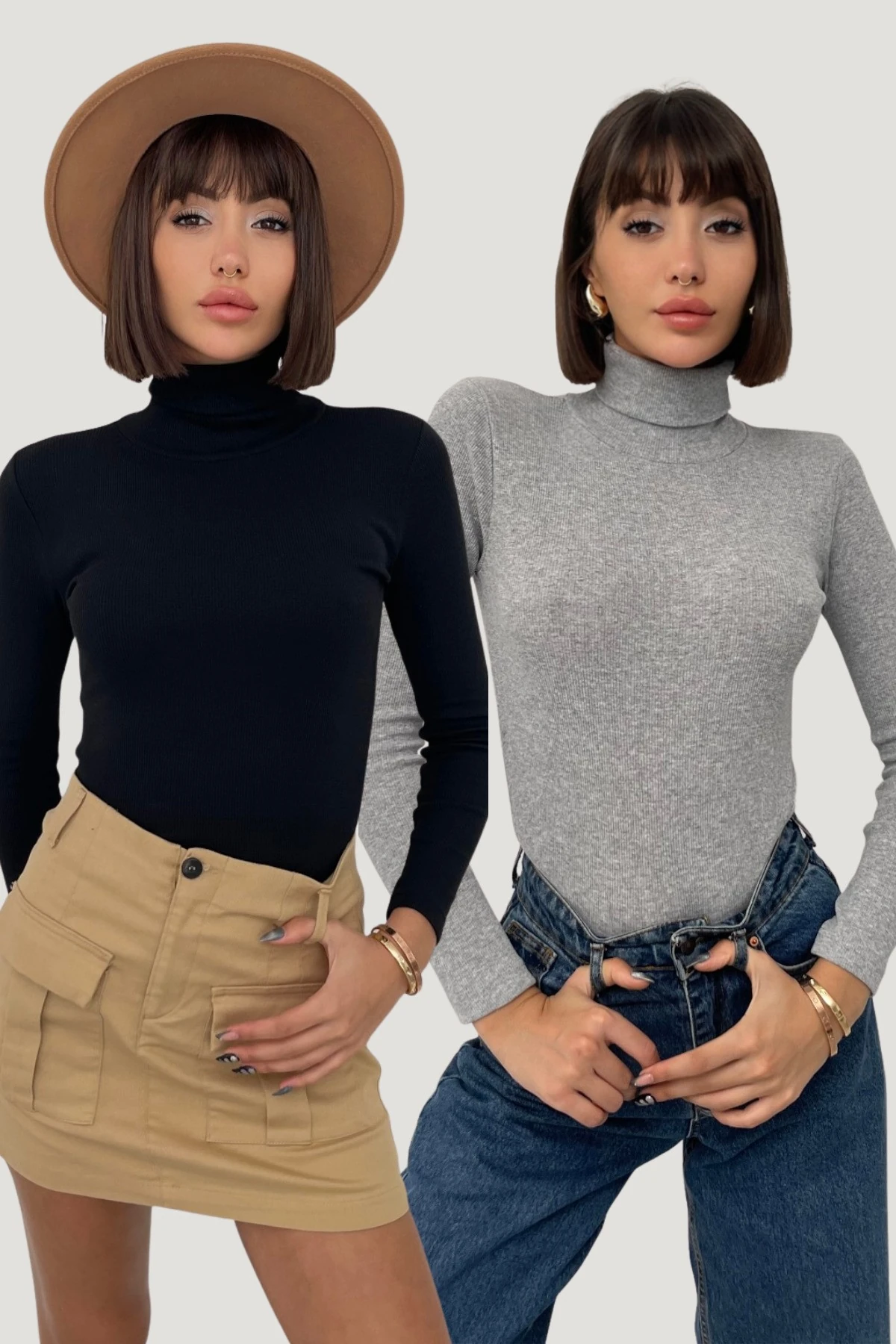 TOKYO TAM YAKA UZUN KOL KAŞKORSE KAZAK - SİYAH/AÇIK GRİ