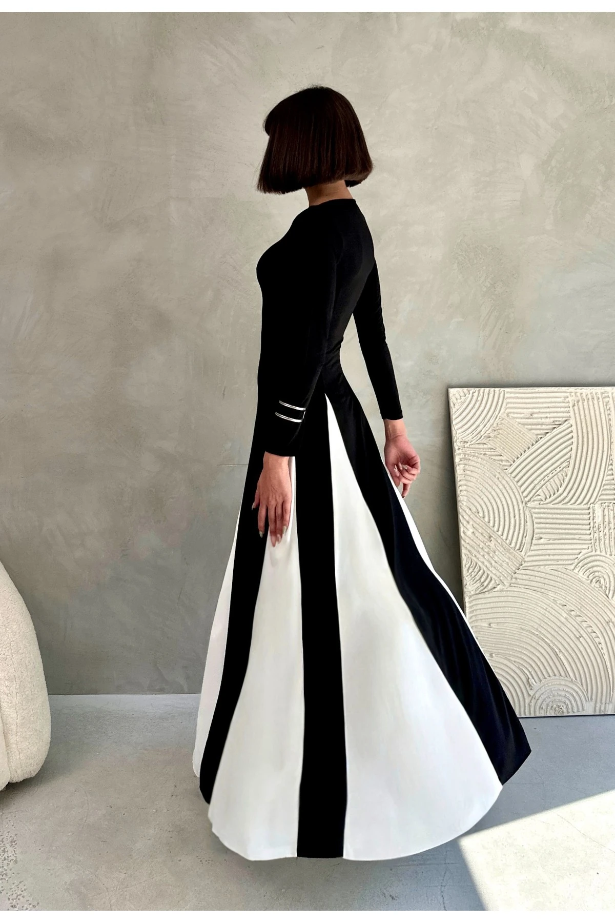 UZUN KOL PARÇALI SANDY ELBİSE