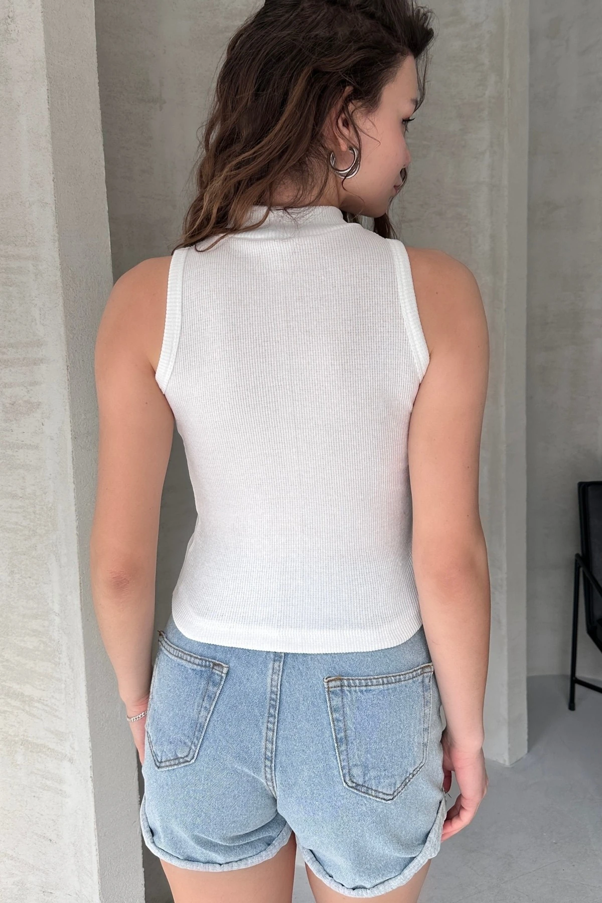 BALIKÇI YAKA KOLSUZ ÖRME KAŞKORSE BLUZ