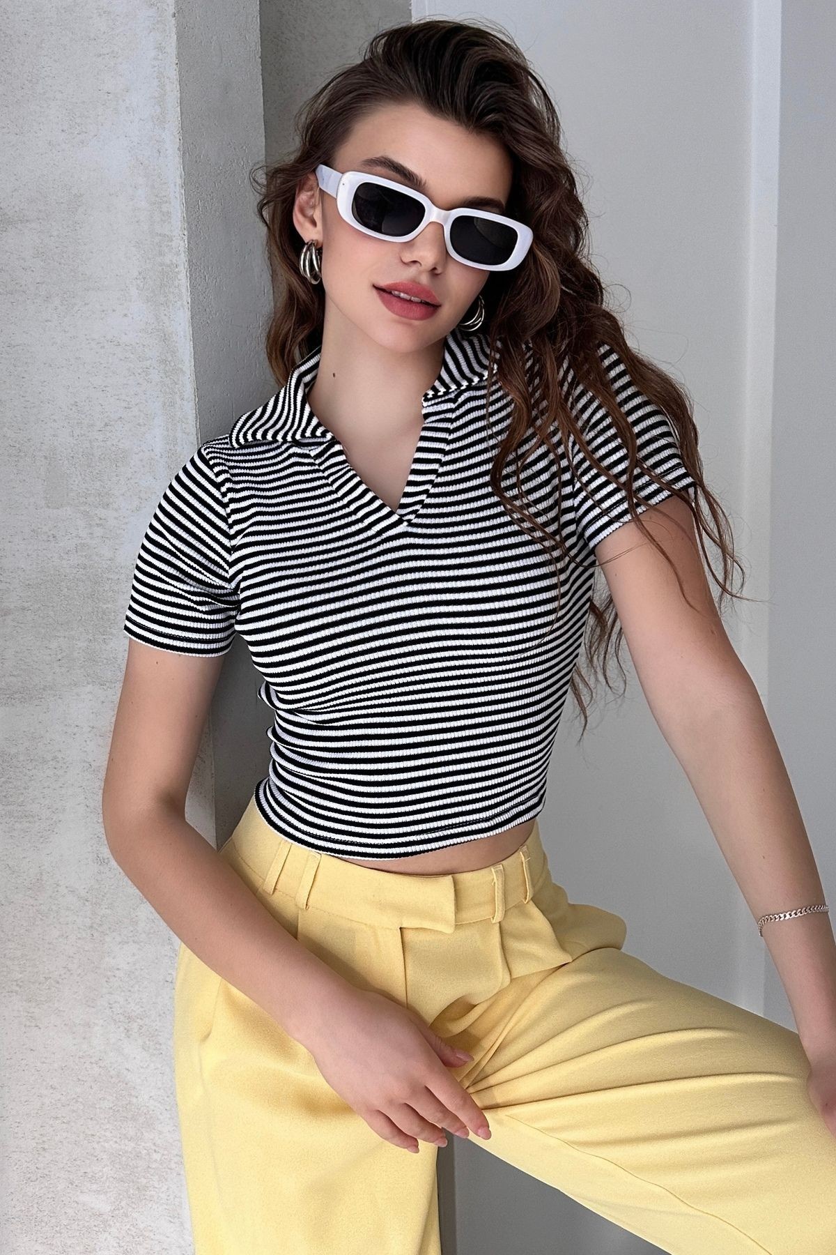POLO YAKA KAŞKORSE KISA KOL CROP BODY