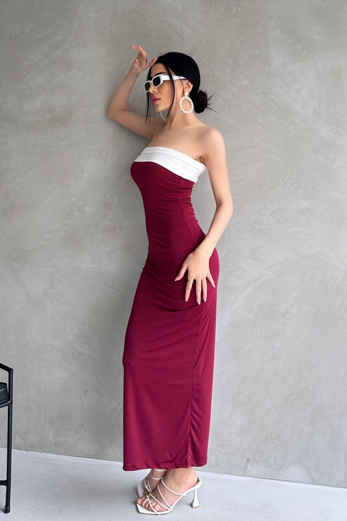 STRAPLEZ YAKA SANDY ELBİSE