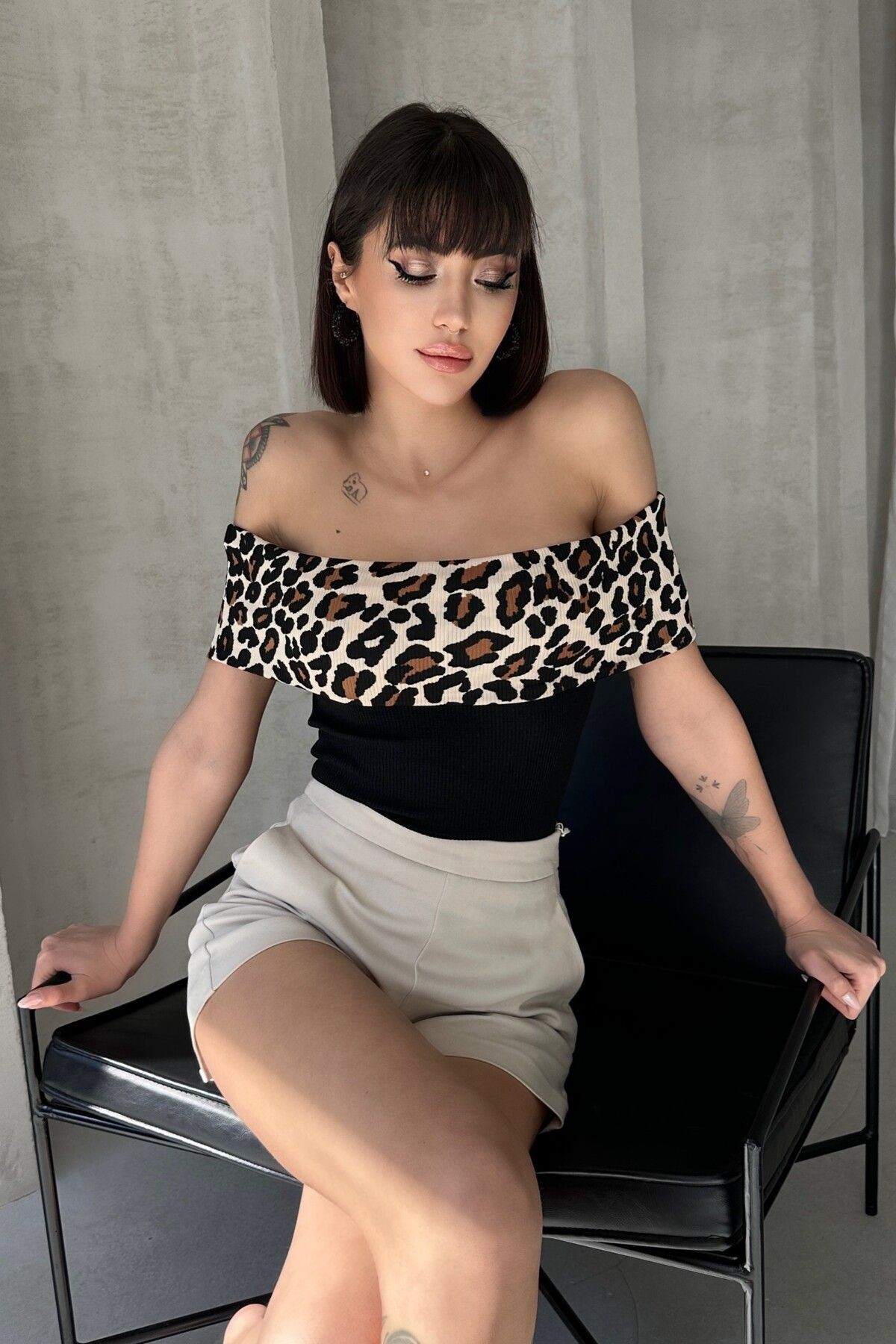 MADONNA LEOPAR YAKA KOLSUZ KAŞKORSE BLUZ
