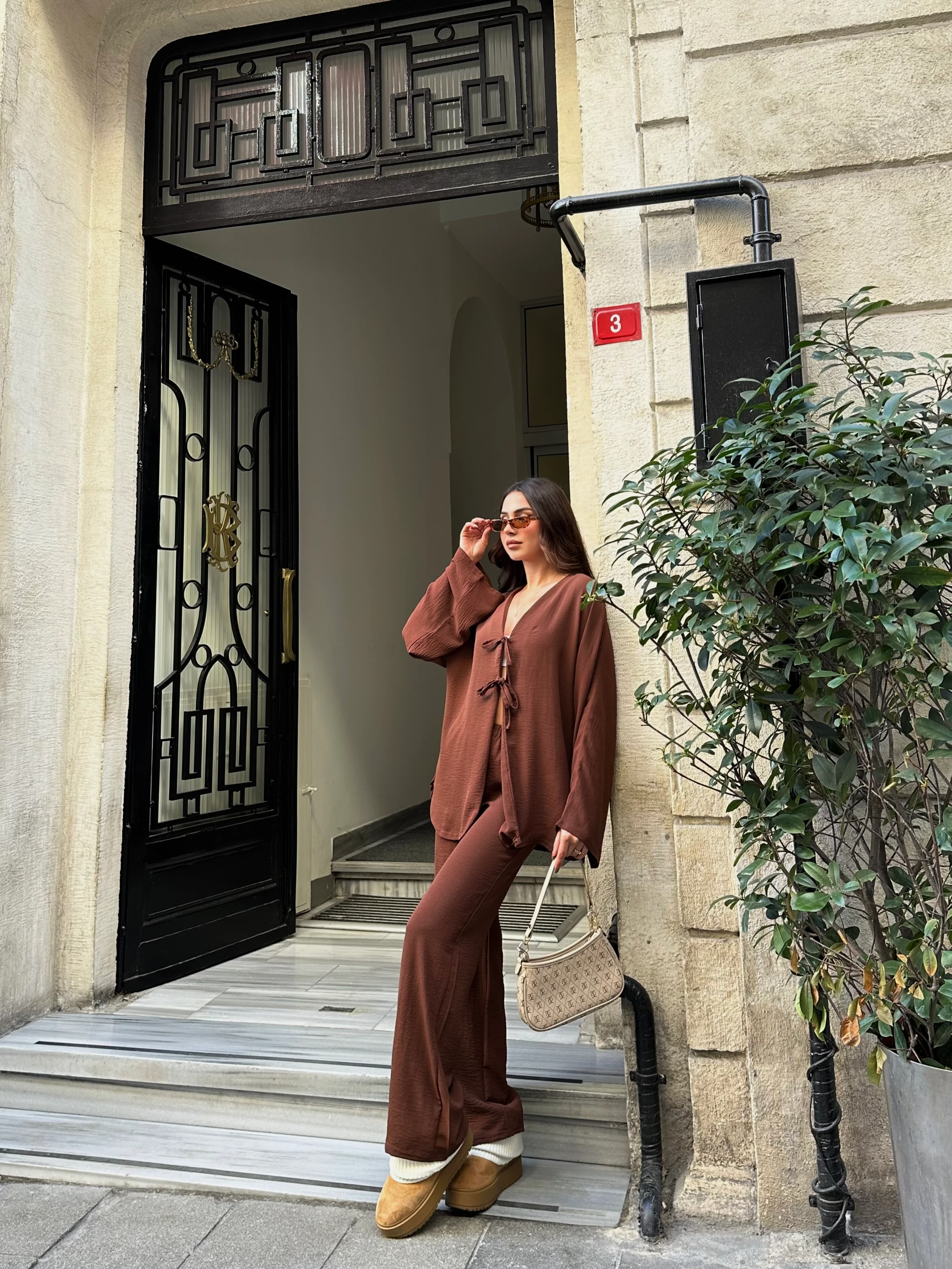 Kadın Önden Bağlamalı Gömlek, Palazzo Pantolon Aerobin Takım