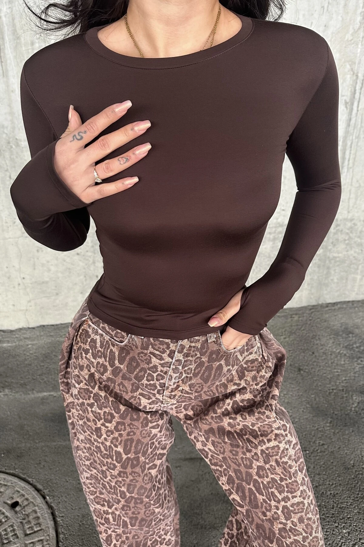 Modal Kumaş Parmak Geçirmeli Uzun Kol Body