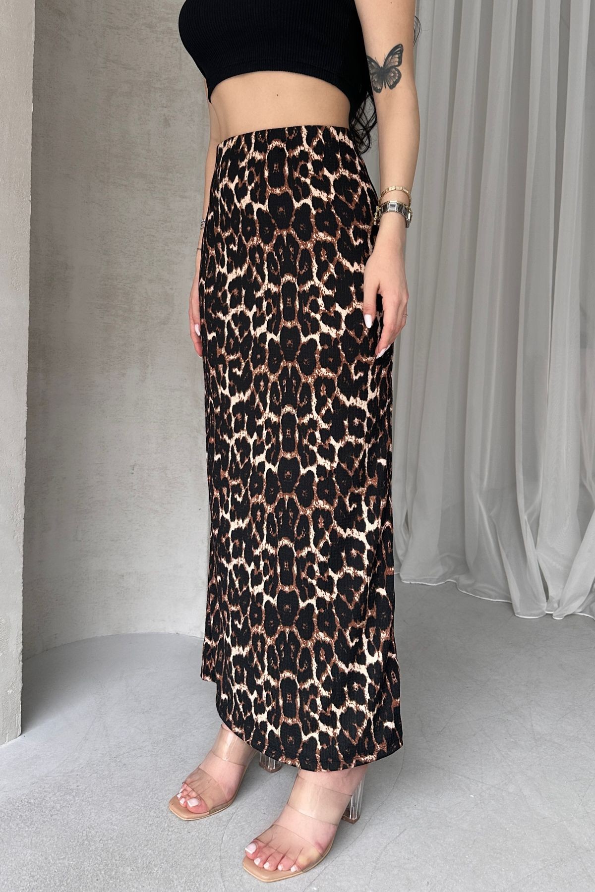 LEOPAR DESENLİ BÜRÜMCÜK KALEM ETEK