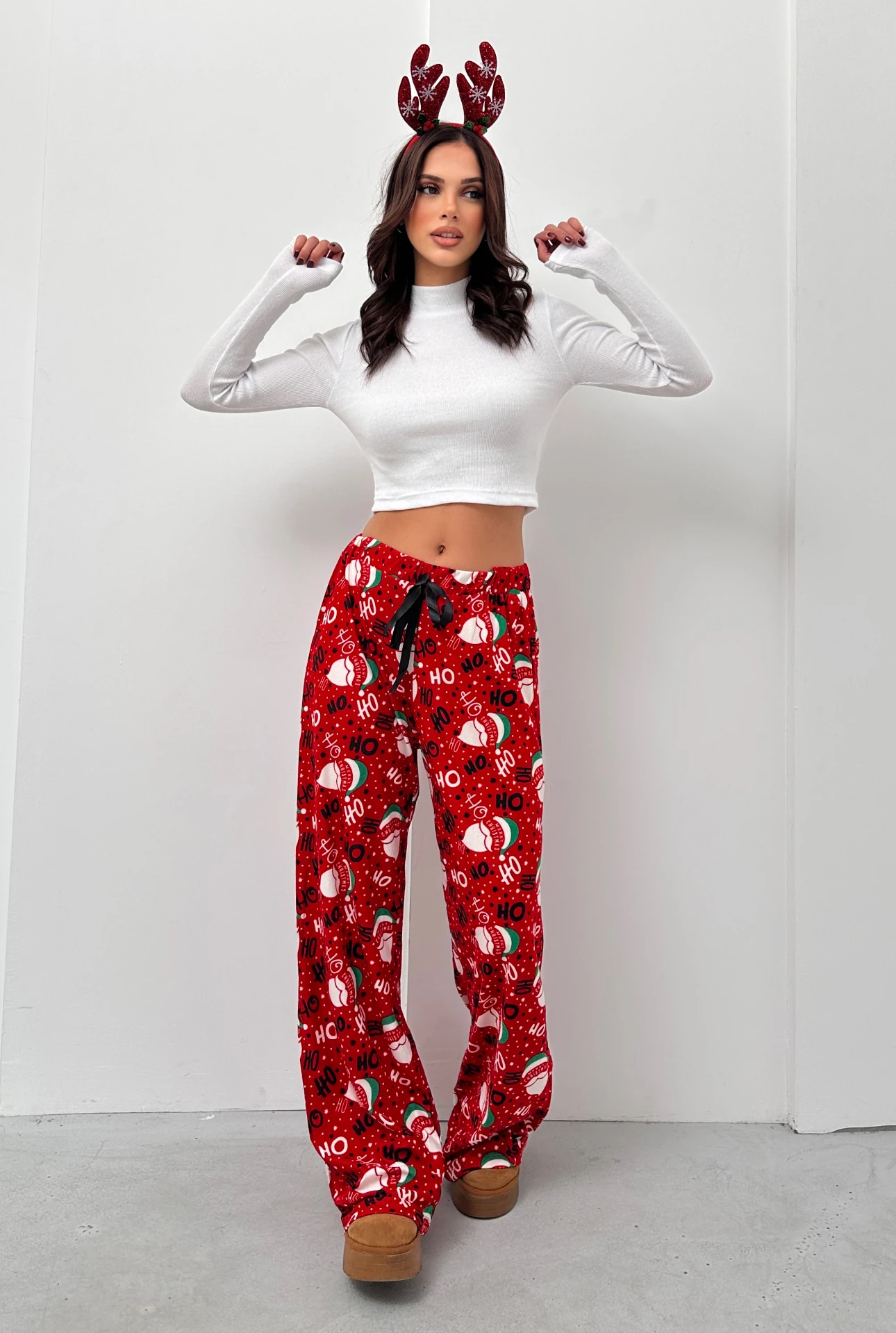 LEOPAR DESEN, SÜET KUMAŞ, YÜKSEK BEL,ELASTIK BEL BANTLI,BAĞCIK DETAYLI,GENIS PACALI PANTOLON