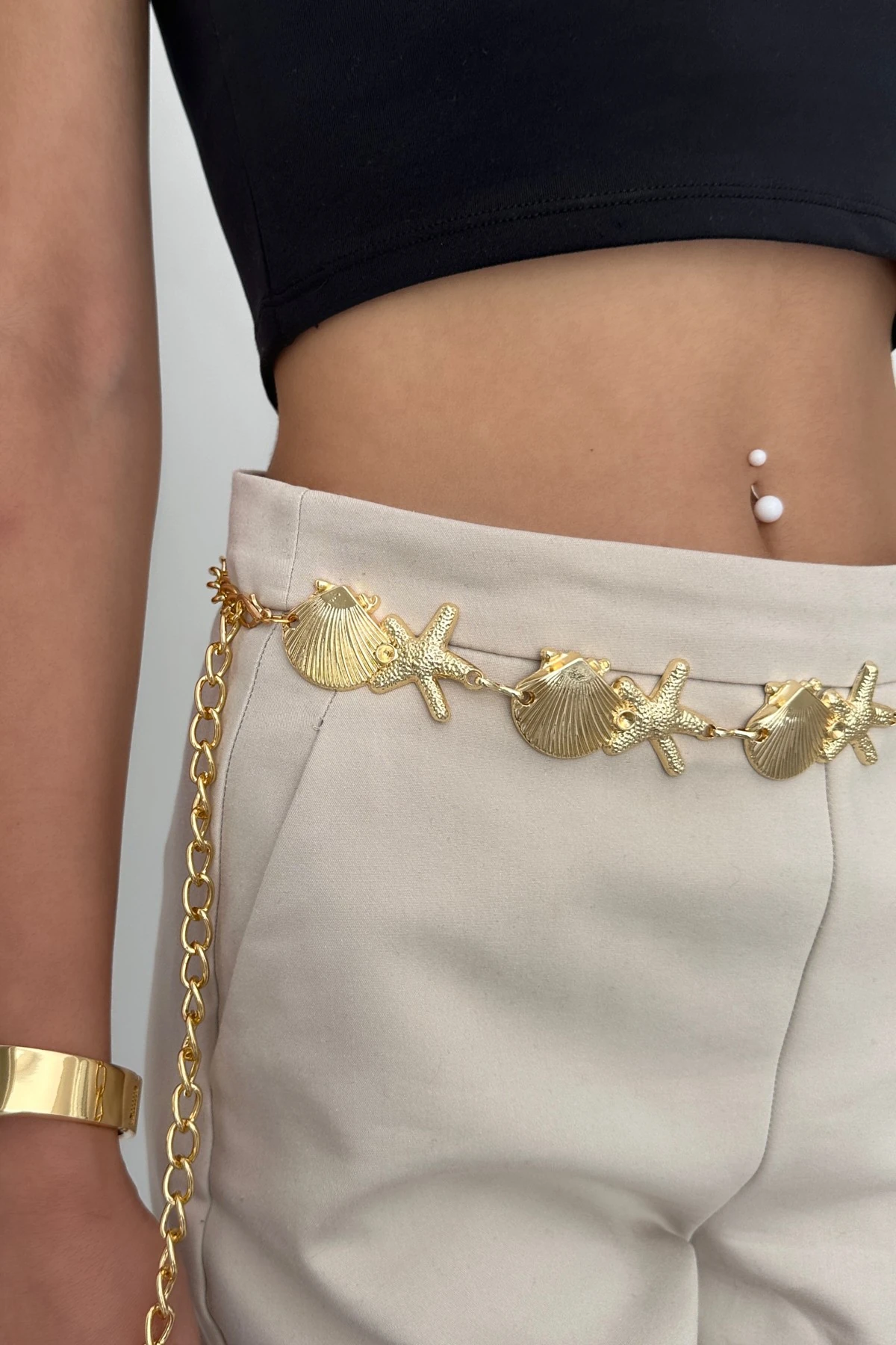 Deniz Kabuğu Yıldız Detaylı Tasarım Zincir Kemer