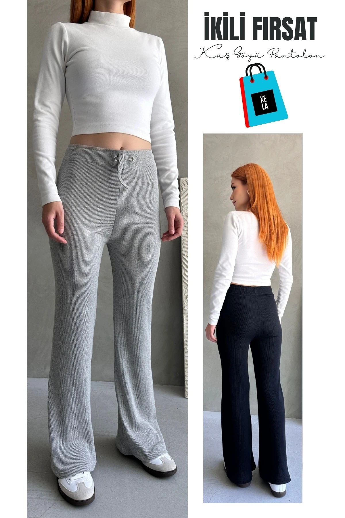 KUŞ GÖZÜ KAŞKORSE PANTOLON - GRİ/SİYAH