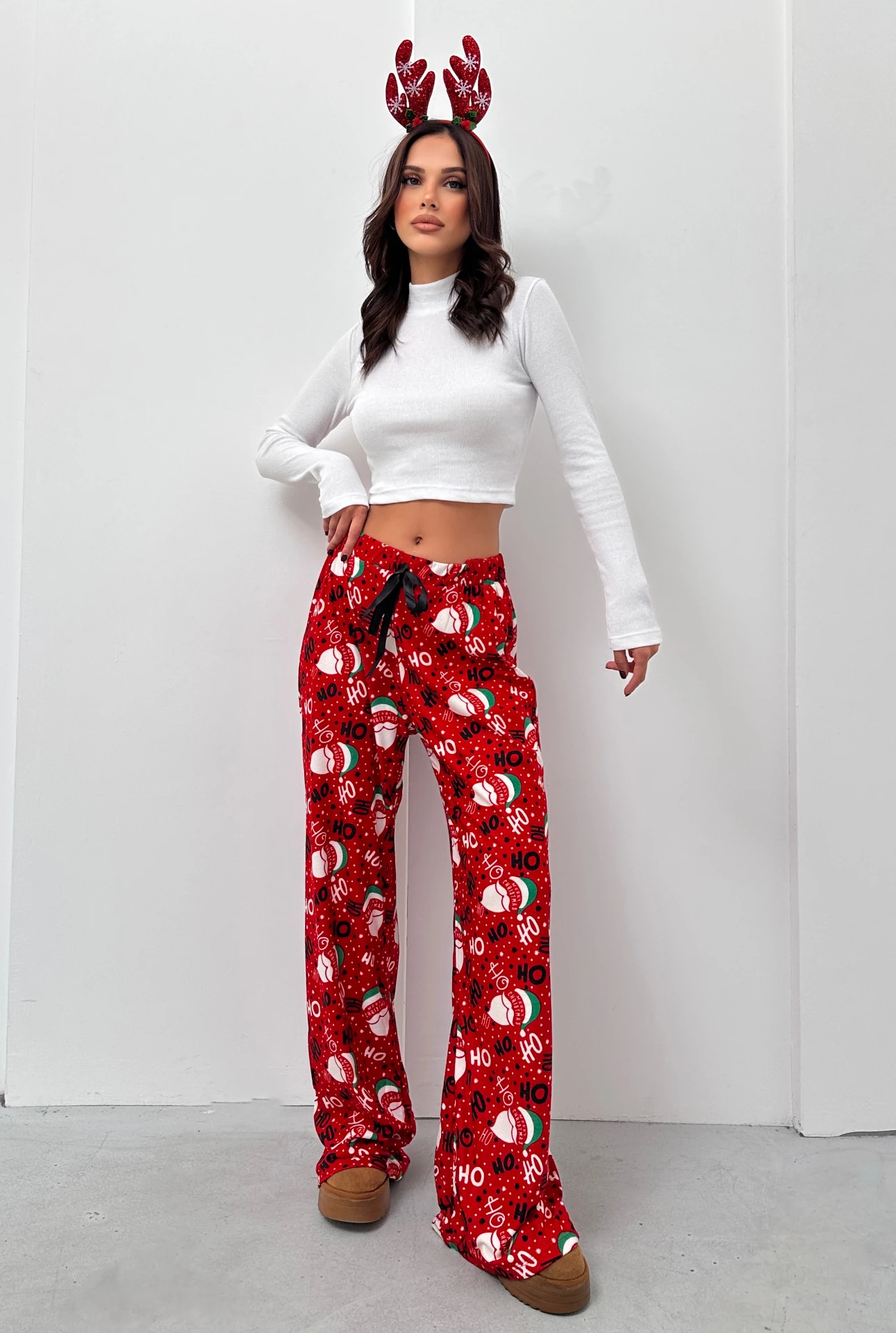 LEOPAR DESEN, SÜET KUMAŞ, YÜKSEK BEL,ELASTIK BEL BANTLI,BAĞCIK DETAYLI,GENIS PACALI PANTOLON