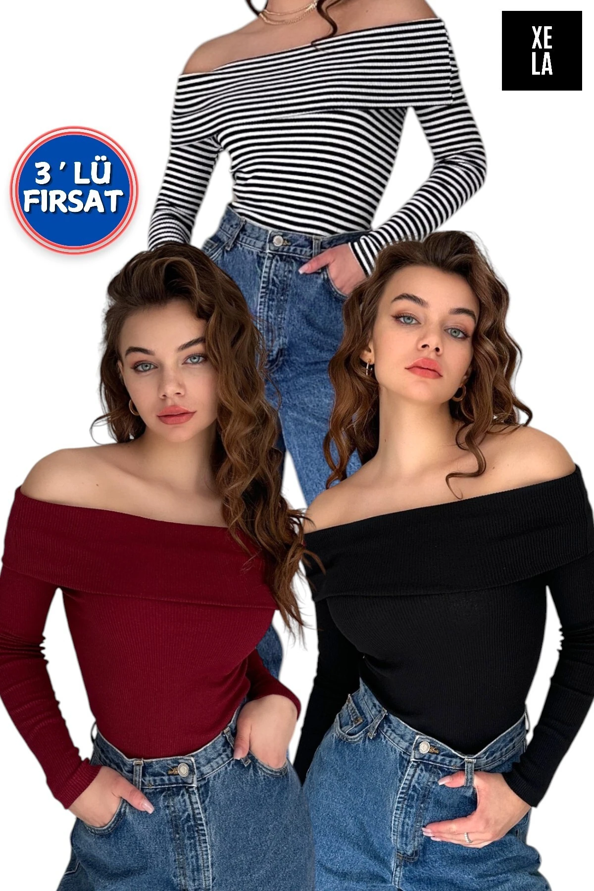 MADONNA YAKA KAŞKORSE BLUZ - bordo - si̇yah - çi̇zgi̇li̇