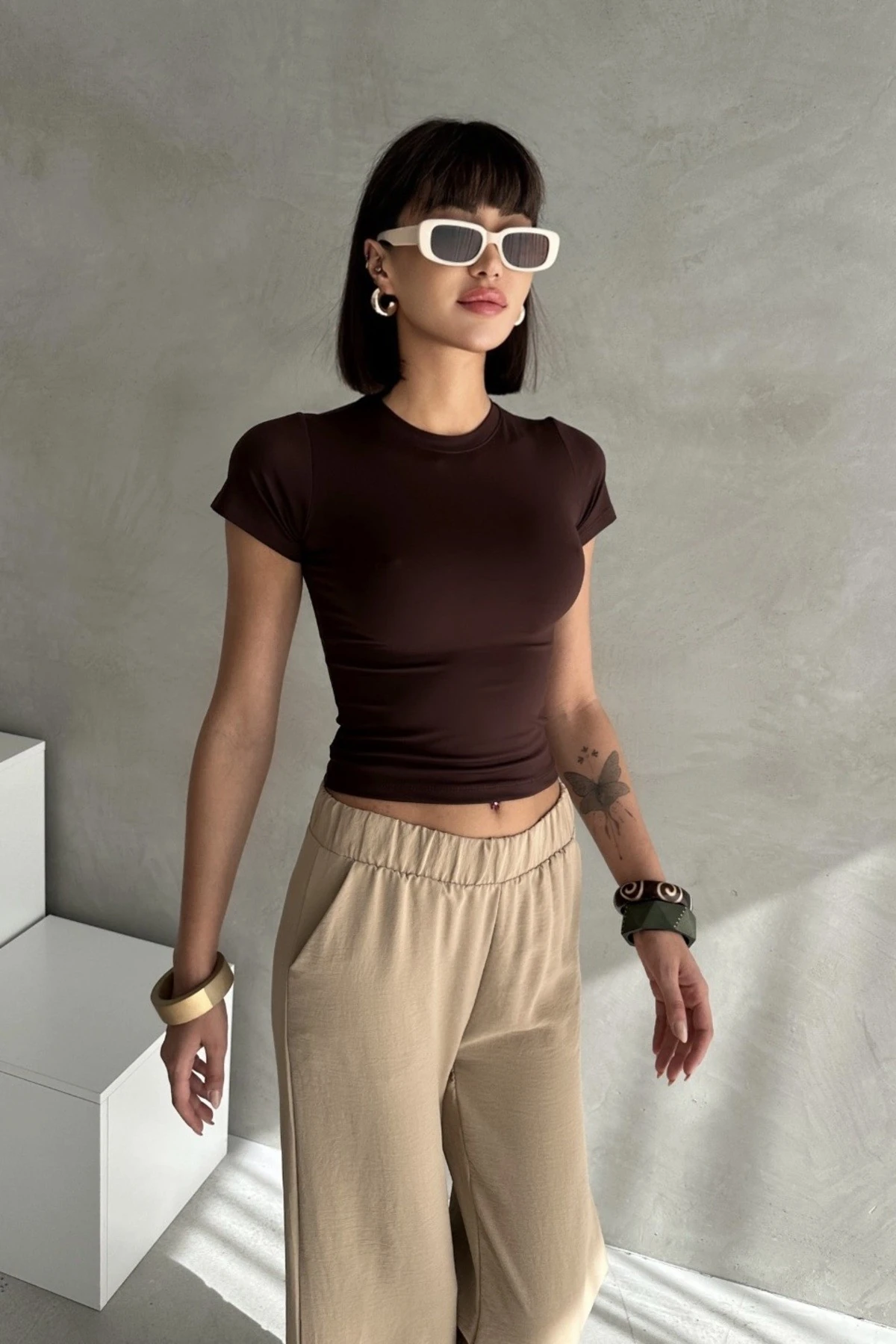 MODAL KUMAŞ BİSİKLET YAKA YARIM KOL BLUZ