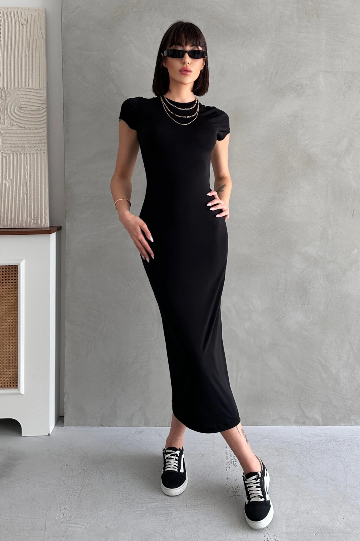 YARIM KOL BASİC CASUAL GÜNLÜK SANDY ELBİSE