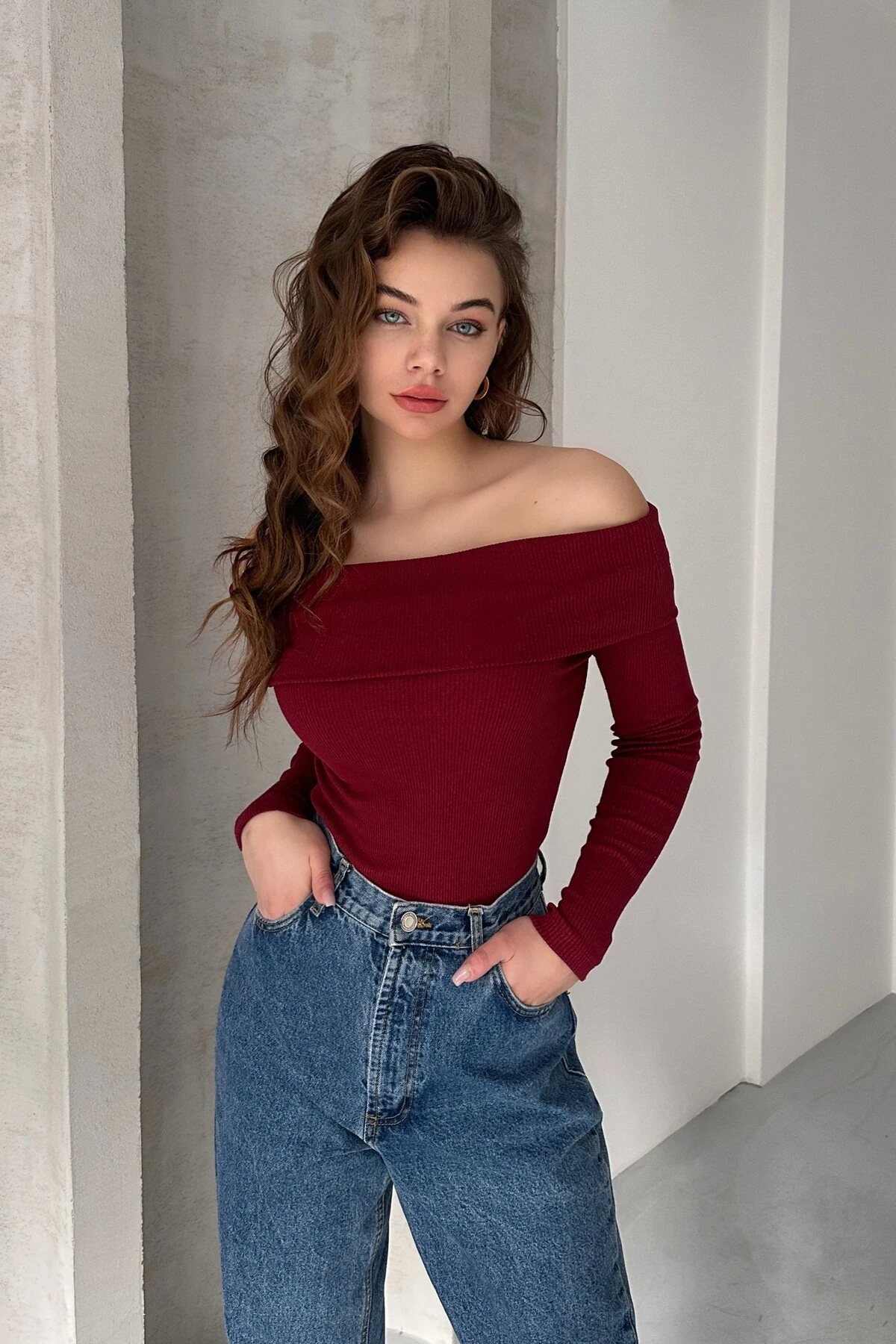 MADONNA YAKA KAŞKORSE BLUZ - bordo