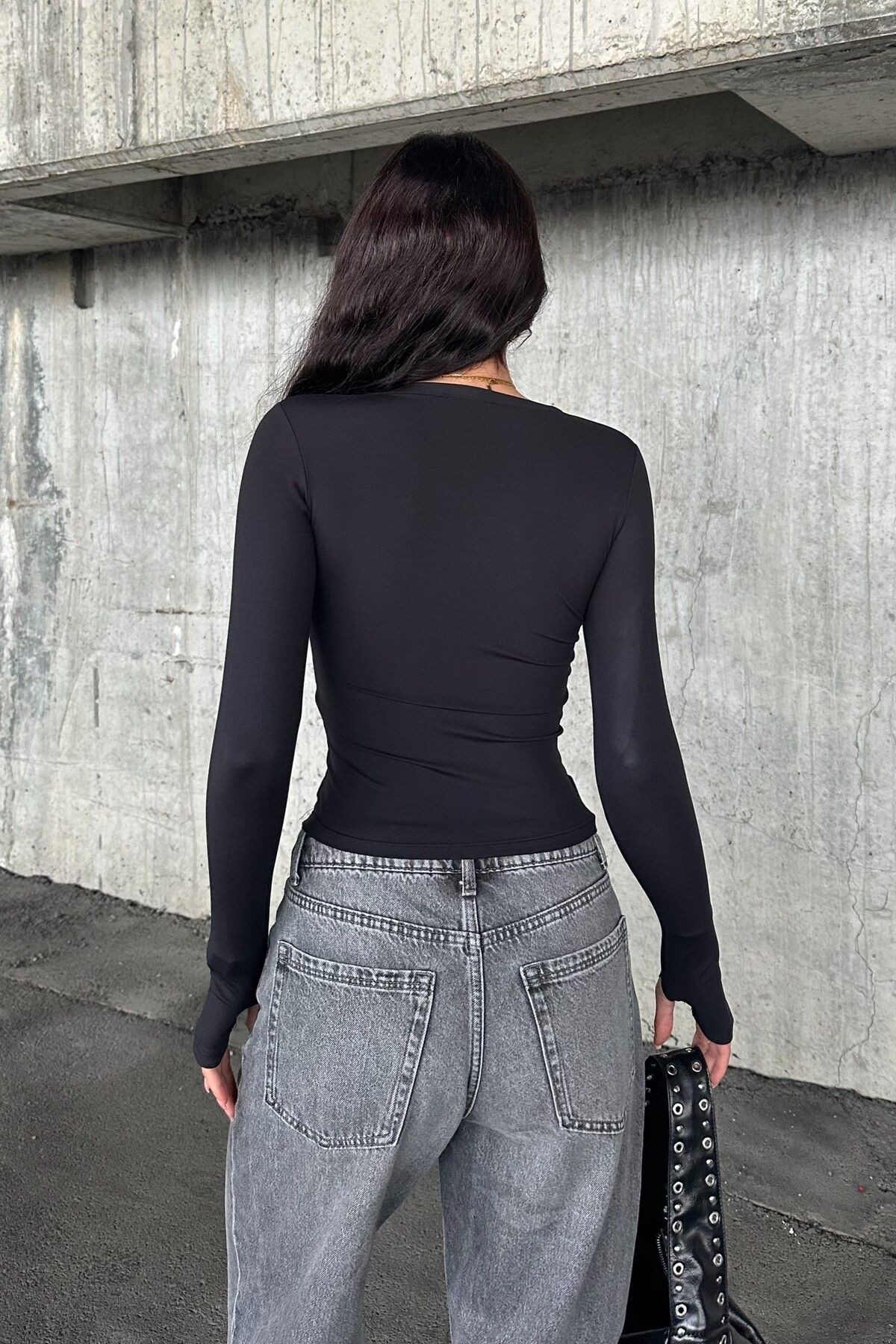 OYSH KUMAŞ PARMAK GEÇİRMELİ UZUN KOL BODY