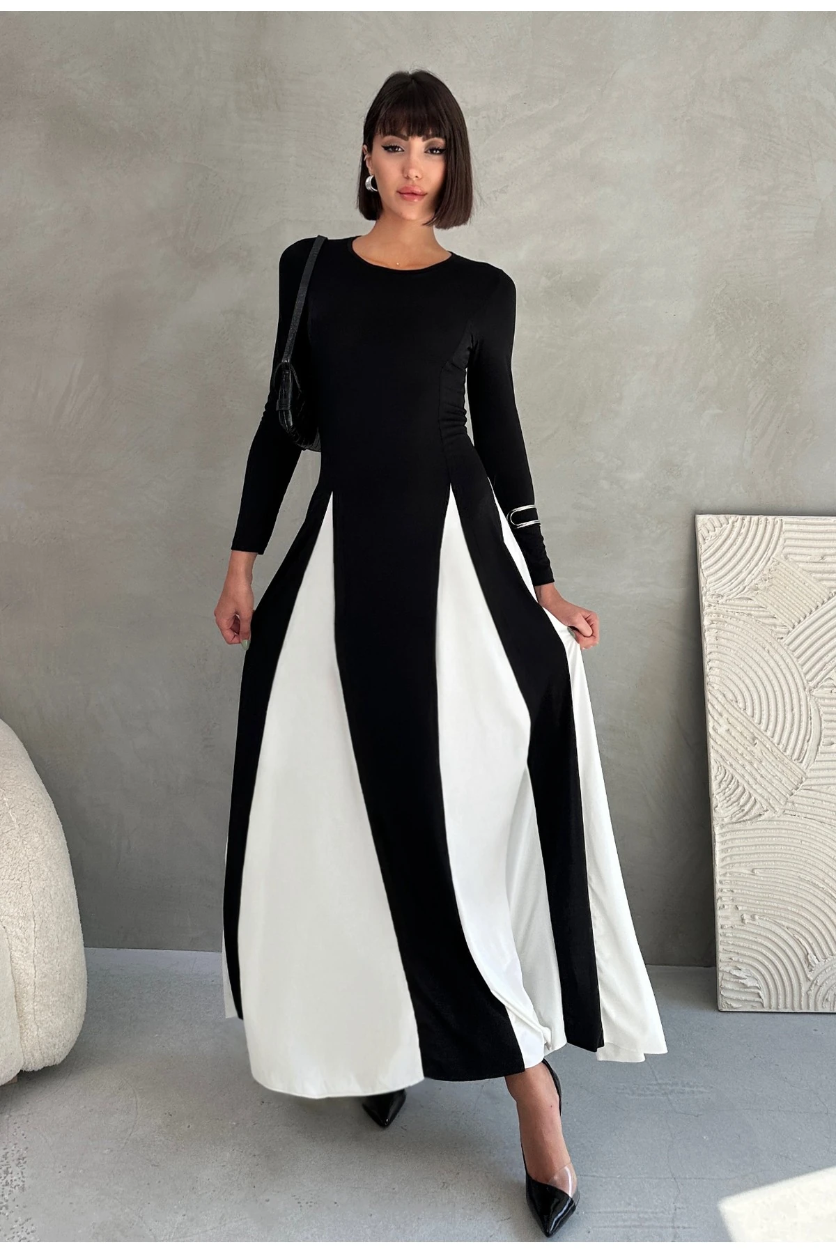 UZUN KOL PARÇALI SANDY ELBİSE