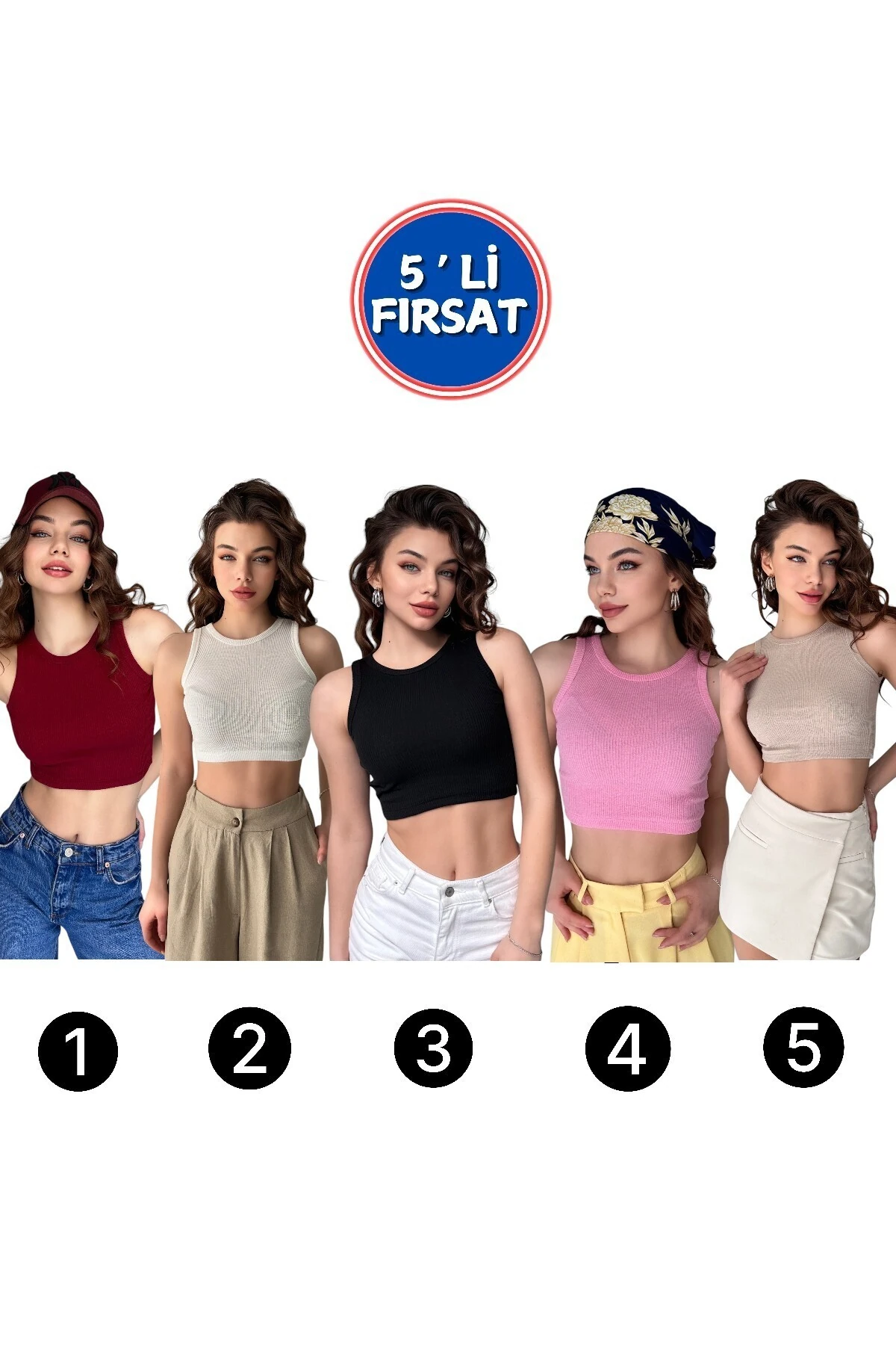 BİSİKLET YAKA, FİTİLLİ GÖRÜNÜMLÜ, KALIN ASKILI, KAŞKORSE CROP ATLET - si̇yah - ekru - bordo - taş - pembe