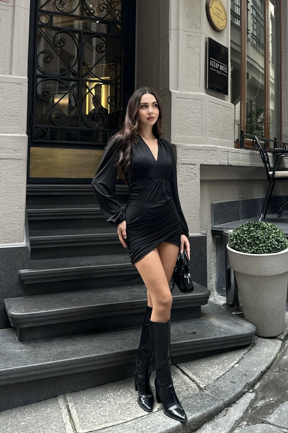 NAİROBİ UZUN KOL SANDY ELBİSE - si̇yah