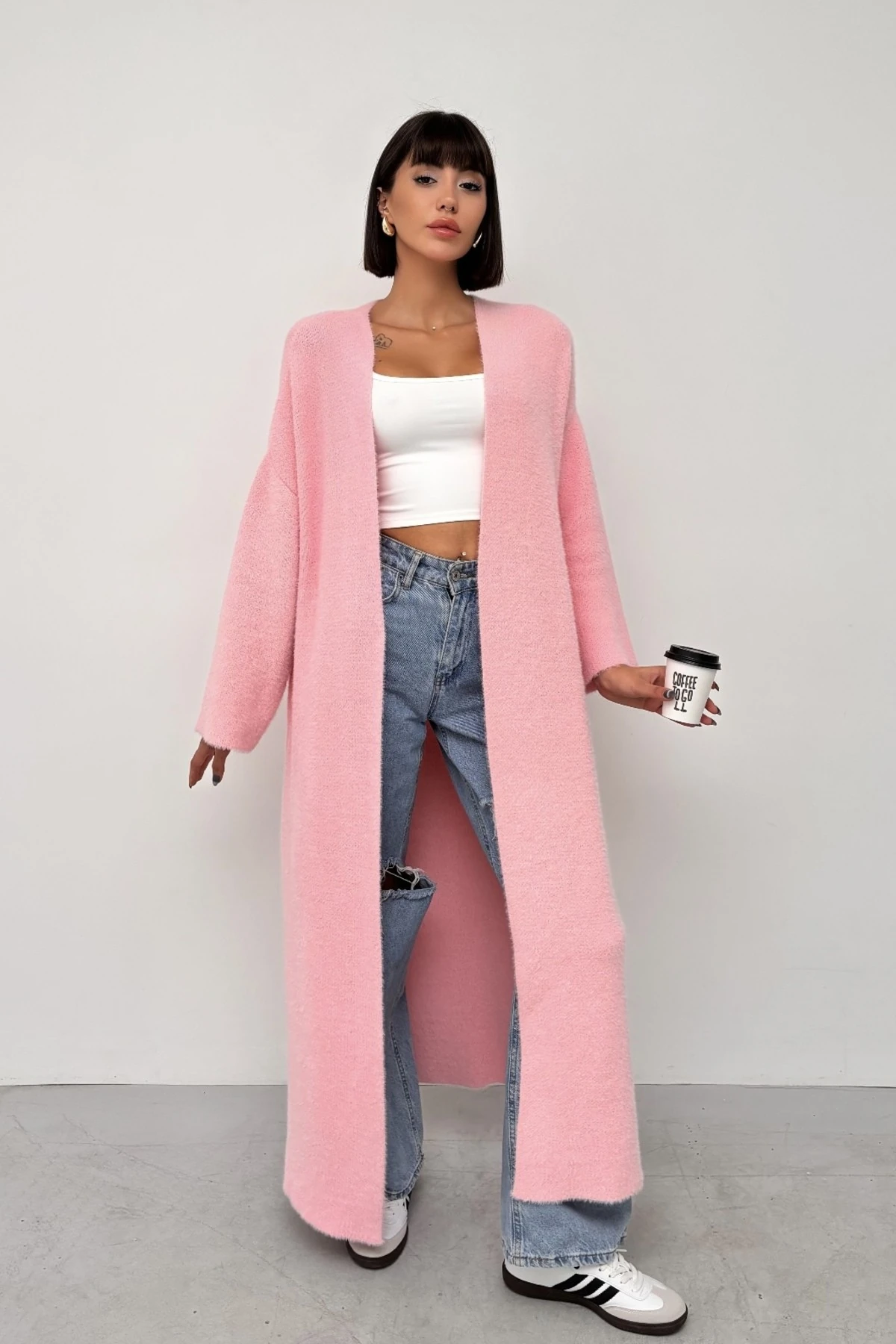 PONY UZUN TRİKO HIRKA - şeker pembe