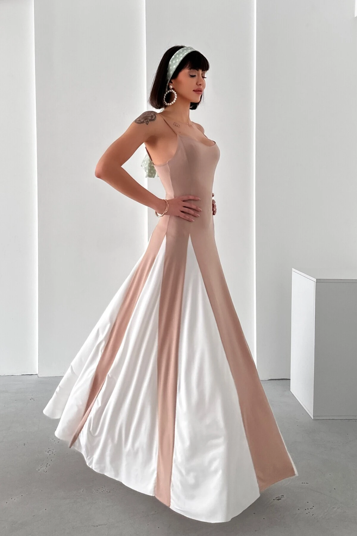 İP ASKILI PARÇALI DESEN SANDY ELBİSE