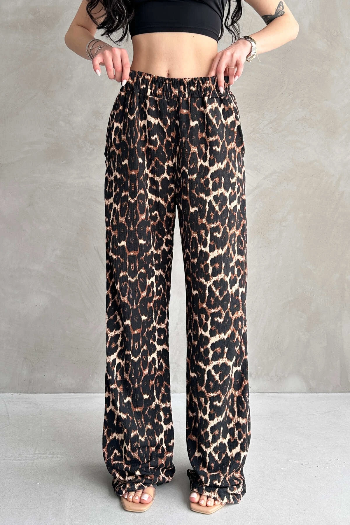 BELİ LASTİKLİ, CEPLİ, BÜRÜMCÜK PALAZZO PANTOLON