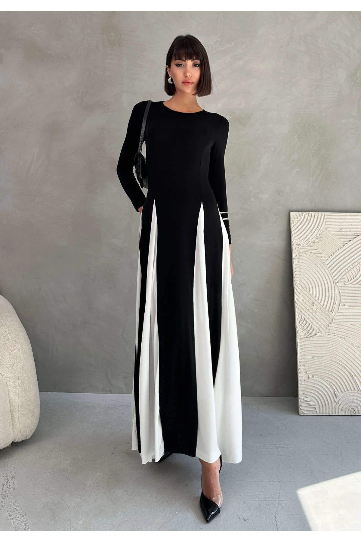 UZUN KOL PARÇALI SANDY ELBİSE