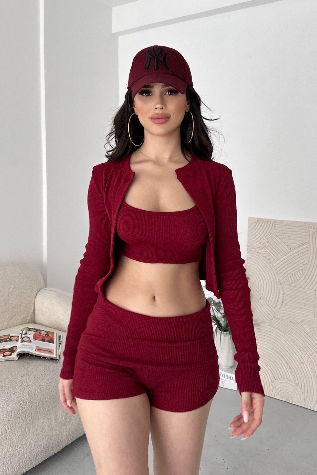 İP ASKILI CROP, HIRKA ve ŞORT KAŞKORSE 3'LÜ TAKIM