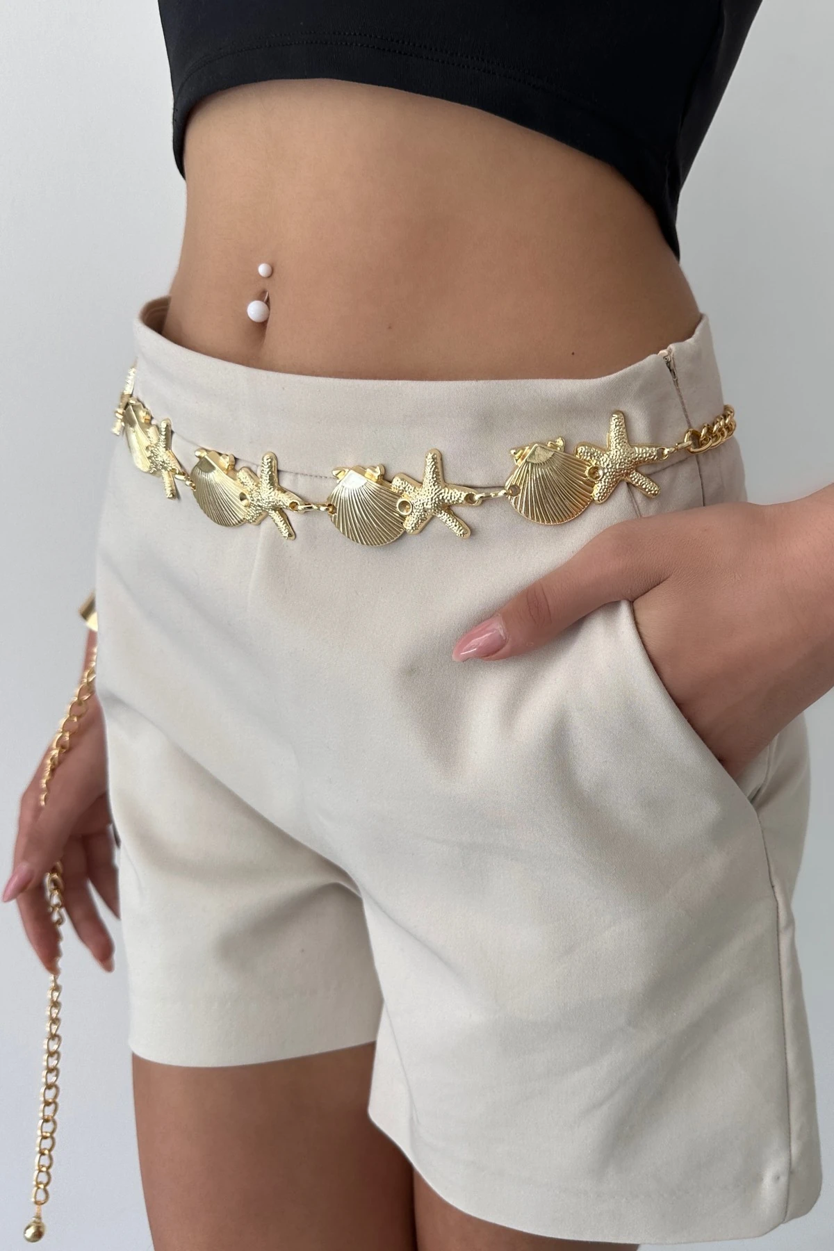 Deniz Kabuğu Yıldız Detaylı Tasarım Zincir Kemer