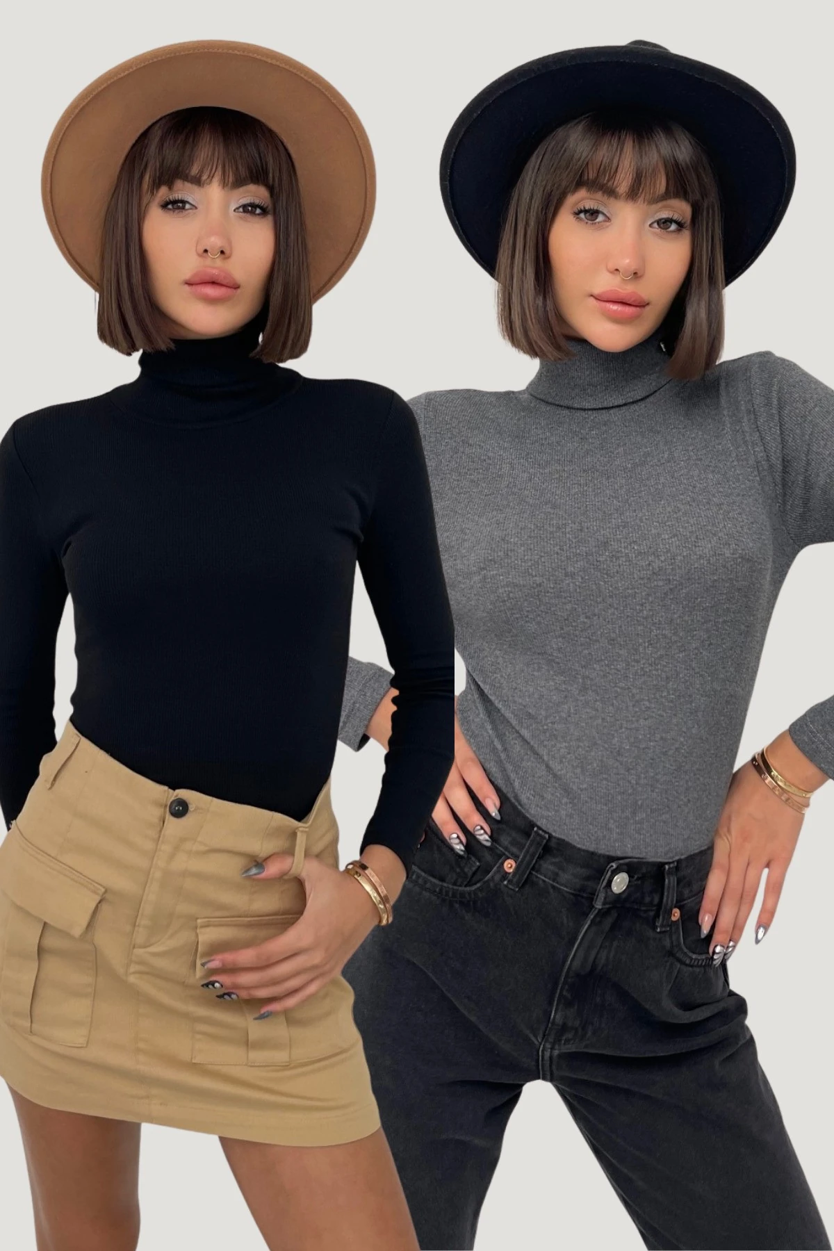 TOKYO TAM YAKA UZUN KOL KAŞKORSE KAZAK - SİYAH/ANTRASİT