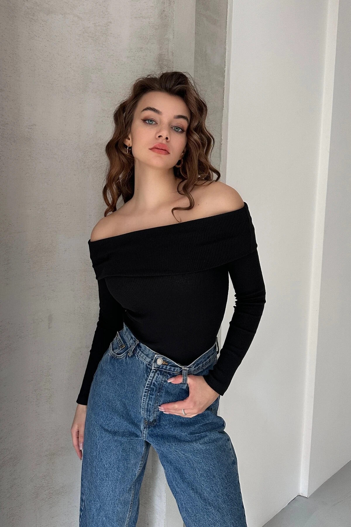 MADONNA YAKA KAŞKORSE BLUZ - si̇yah1