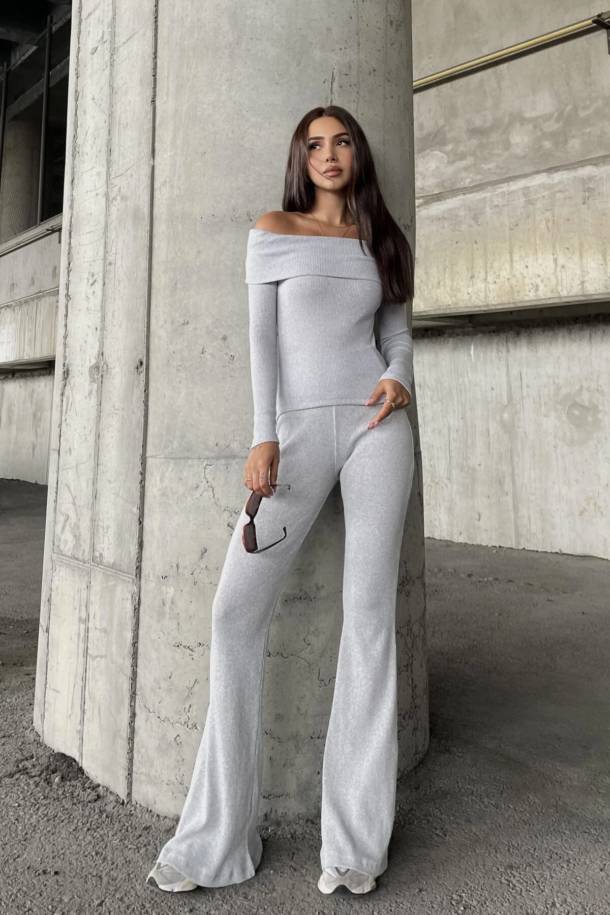 Madonna Yaka Bluz Ispanyol Paça Kaşkorse Takım - gri