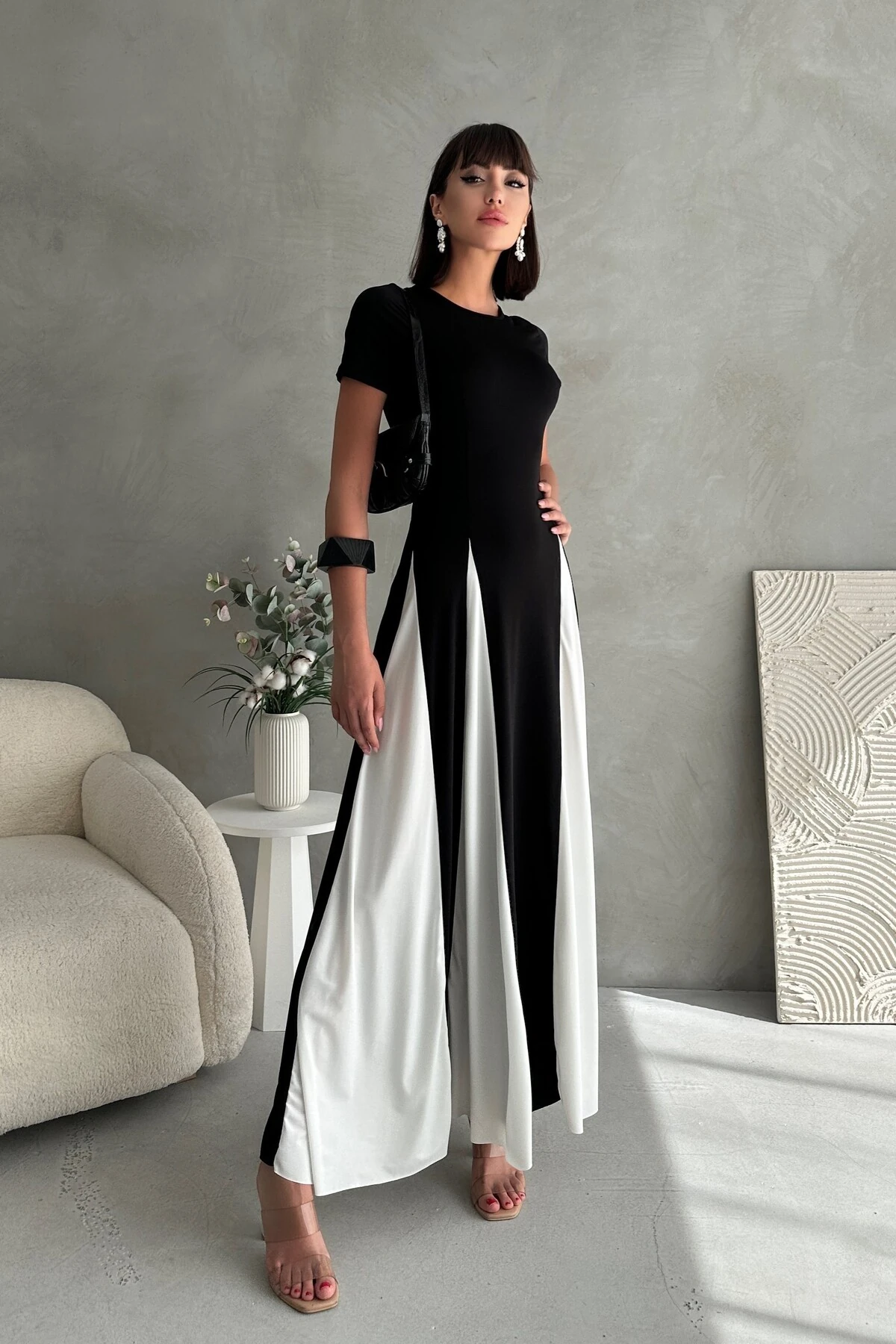 YARIM KOL PARÇALI SANDY ELBİSE