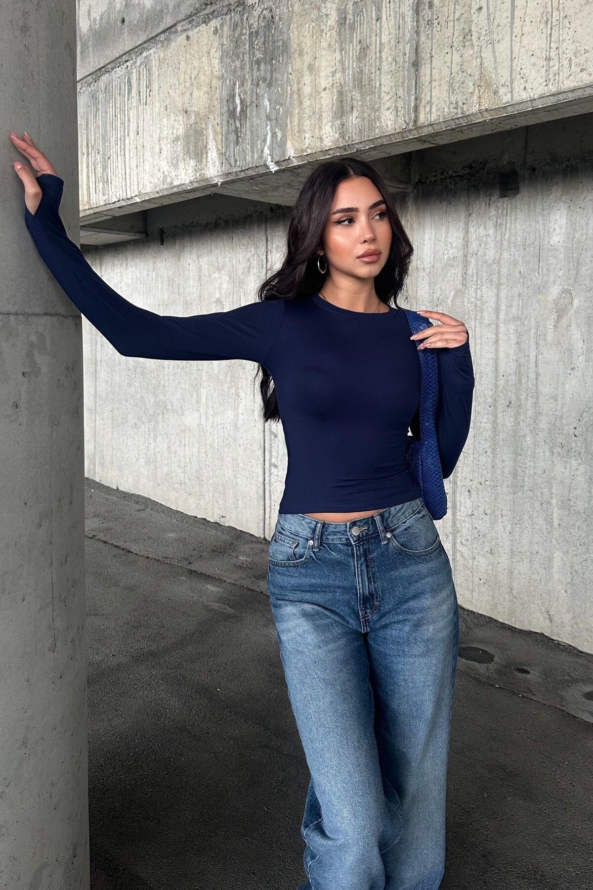 MODAL KUMAŞ PARMAK GEÇİRMELİ UZUN KOL BODY