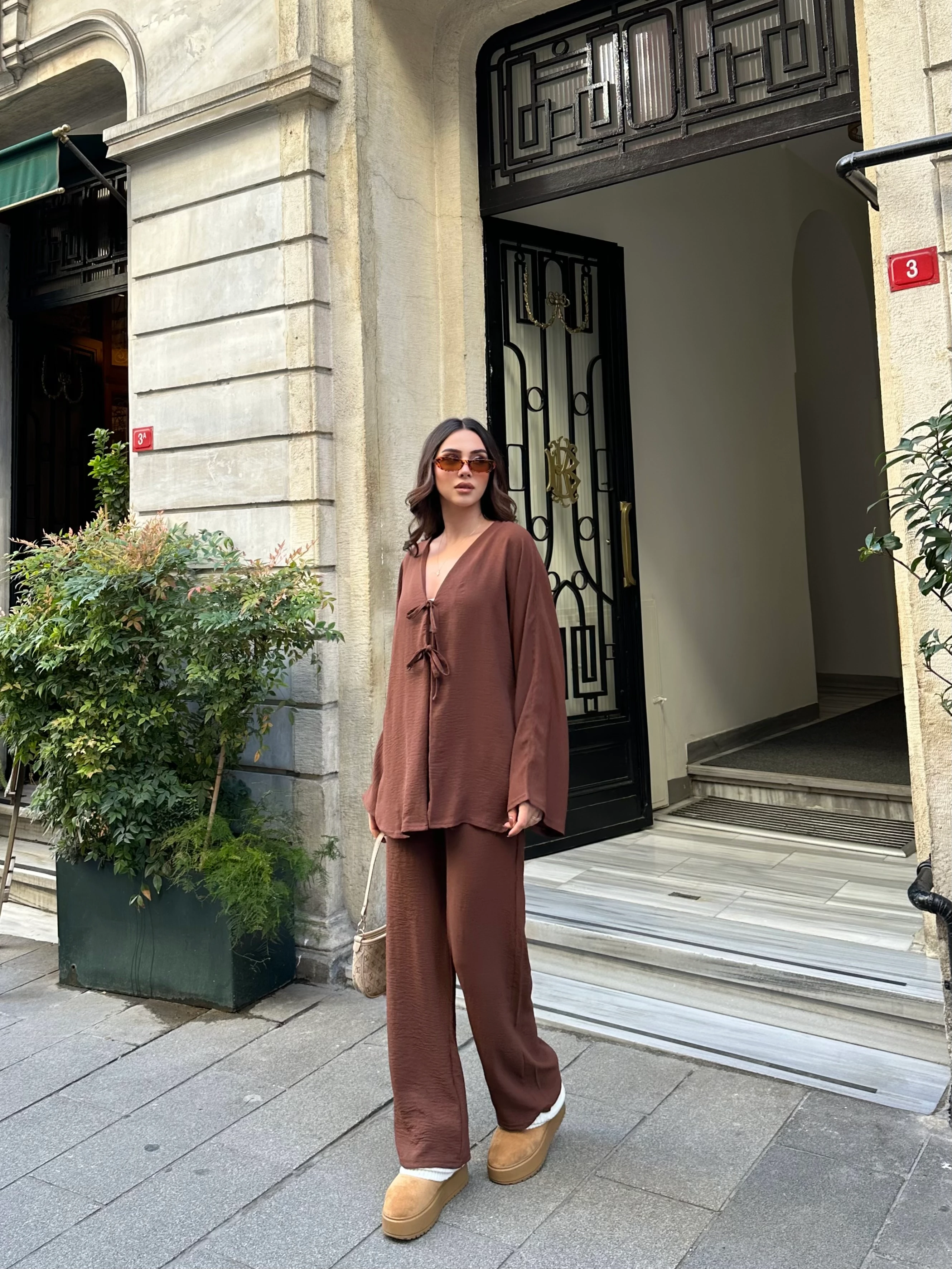 Kadın Önden Bağlamalı Gömlek, Palazzo Pantolon Aerobin Takım