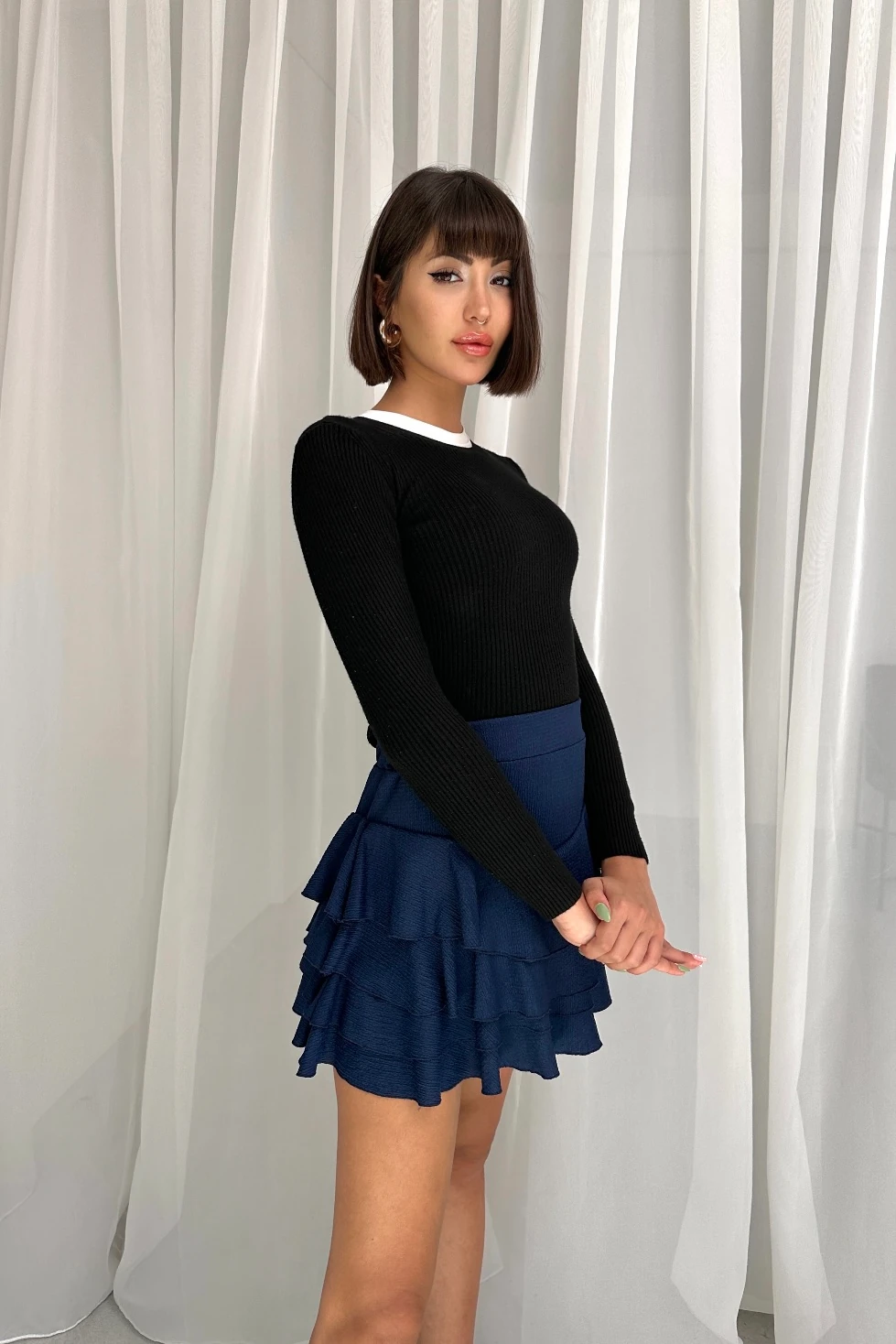 YÜKSEK BEL 4 KATLI BÜRÜMCÜK KLOŞ MİNİ ETEK