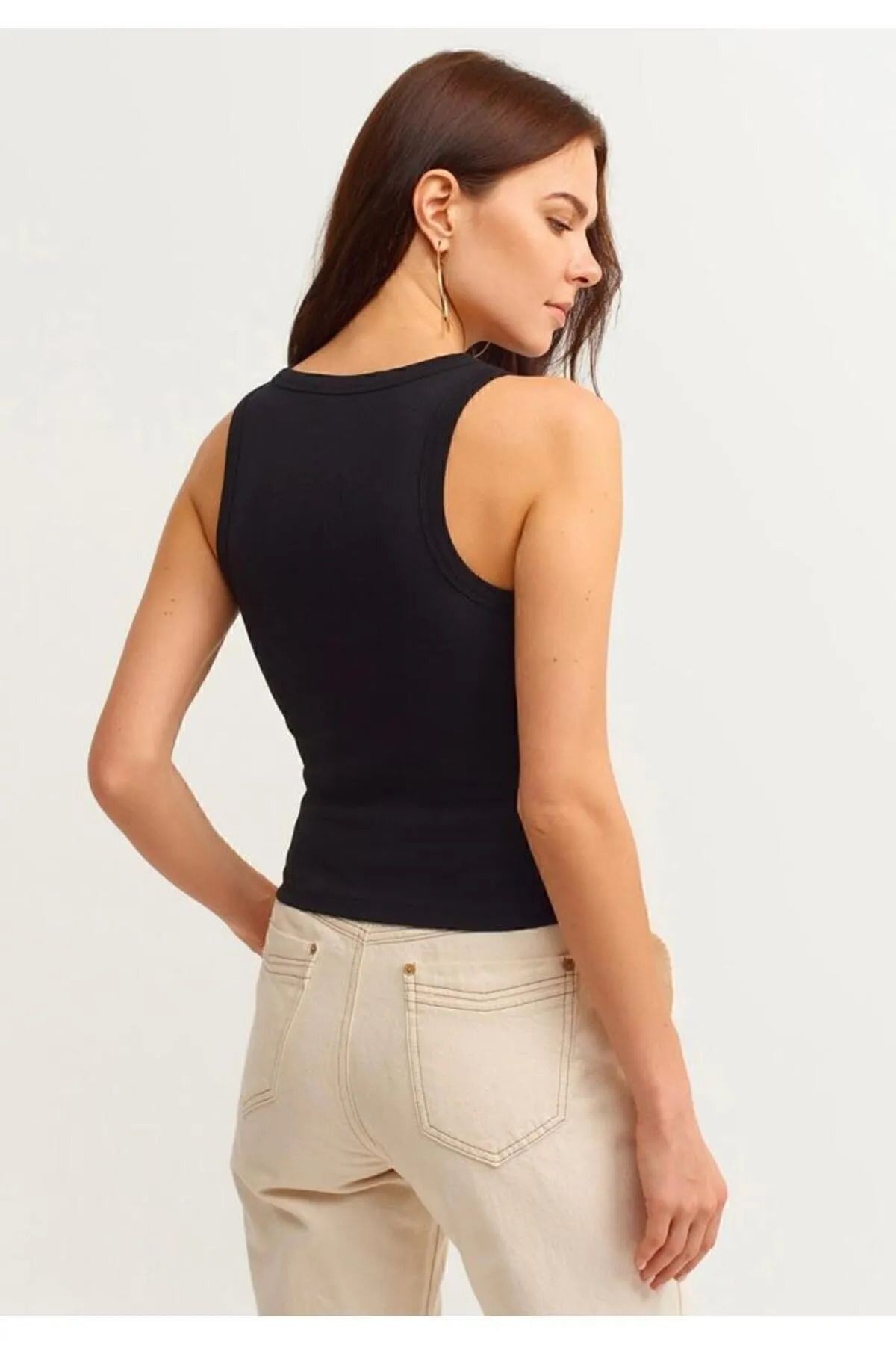 Kadın 2'li Paket Fitilli Halter Yaka Örme Atlet T-Shirt