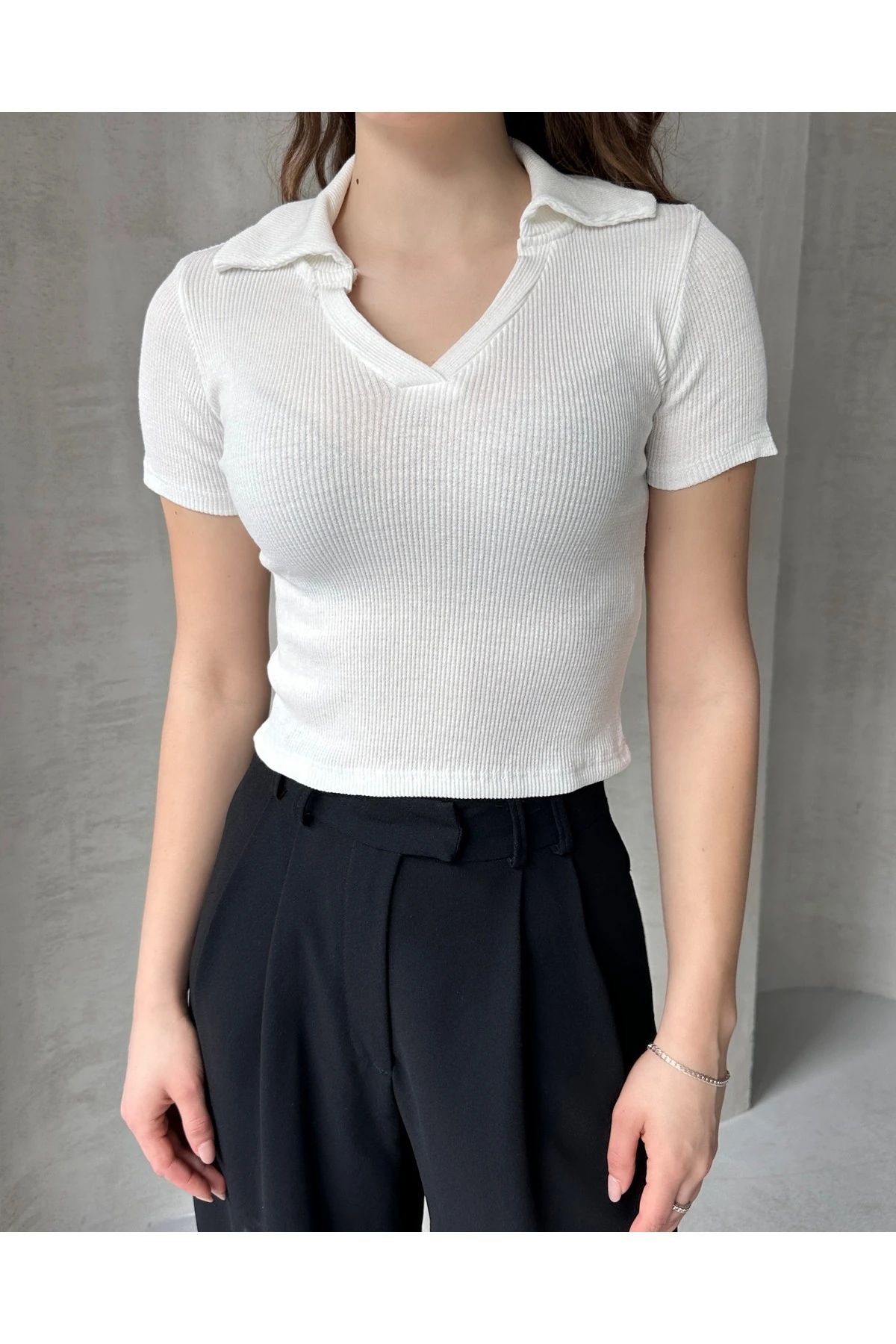 POLO YAKA KAŞKORSE KISA KOL CROP BODY