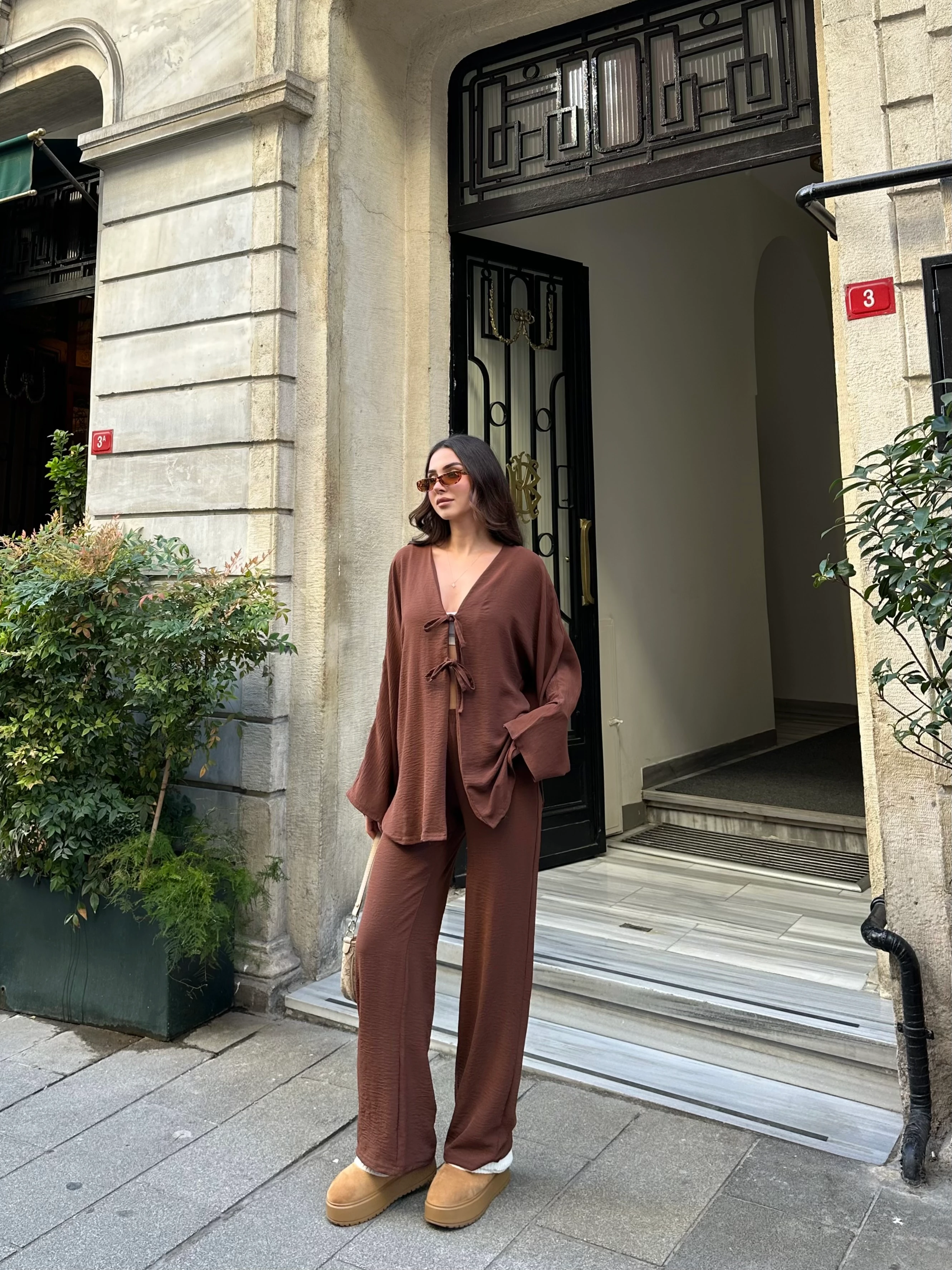 Kadın Önden Bağlamalı Gömlek, Palazzo Pantolon Aerobin Takım