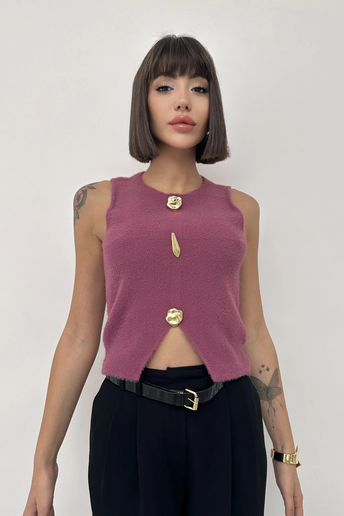 MONE GOLD DÜĞME DETAYLI TRİKO SÜVETER