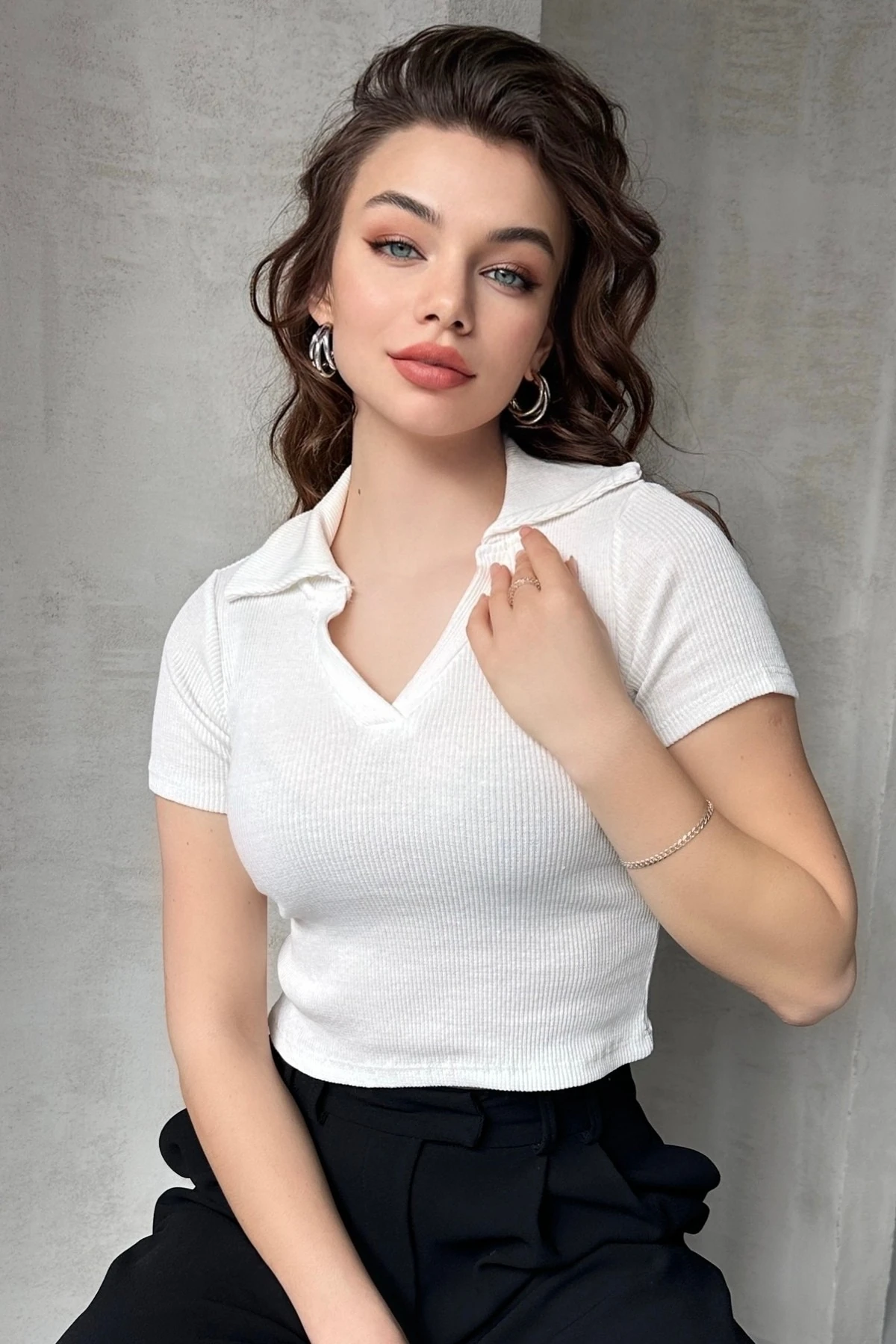 POLO YAKA KAŞKORSE KISA KOL CROP BODY