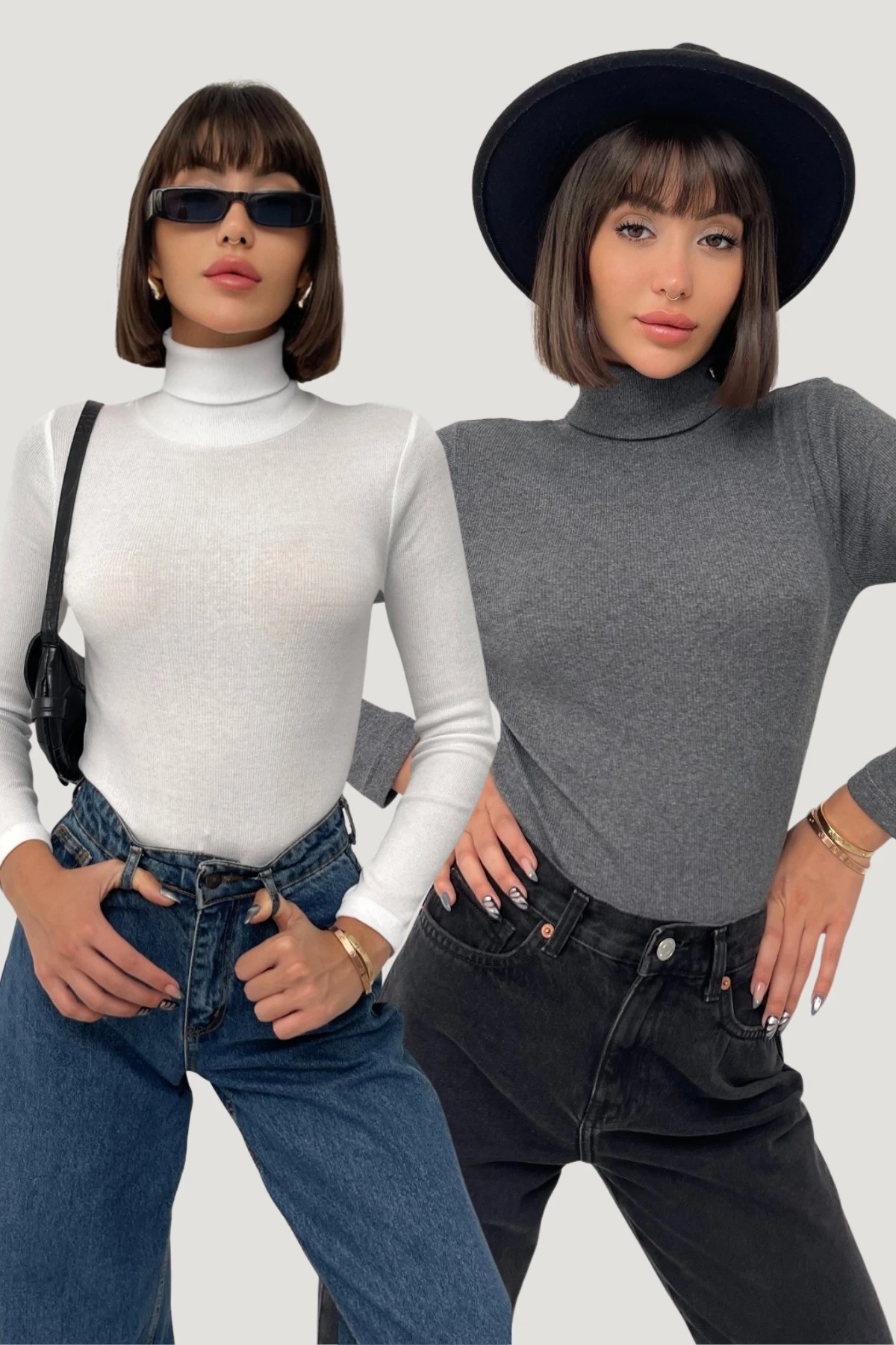 TOKYO TAM YAKA UZUN KOL KAŞKORSE KAZAK - ANTRASİT/BEYAZ